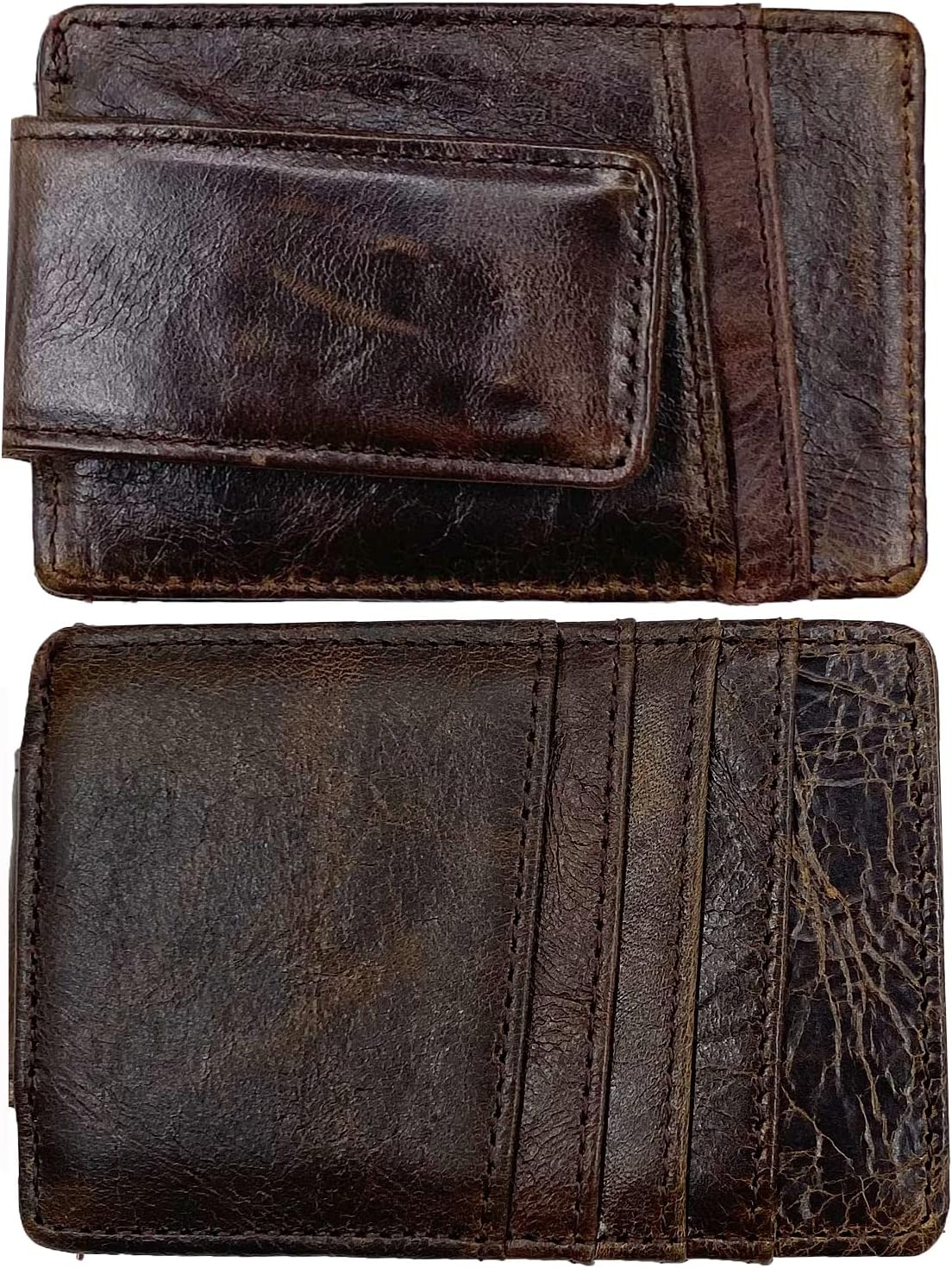 Money Clip RFID Front Pocket Wallet Men Leather Slim Minimalist Wallet