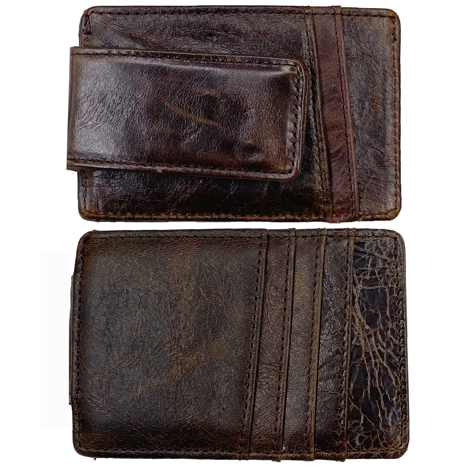 Money Clip RFID Front Pocket Wallet Men Leather Slim Minimalist Wallet