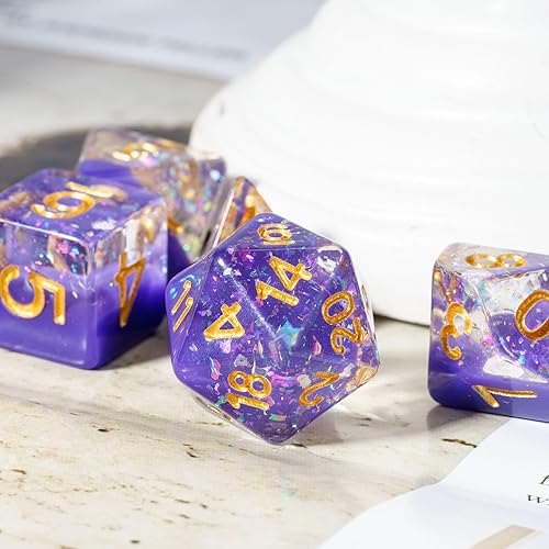 Miniatura 3 de Juego de dados DND, 7 piezas poliédricos D&D rellenos con papel de aluminio colorido para juegos de rol y juegos de mesa