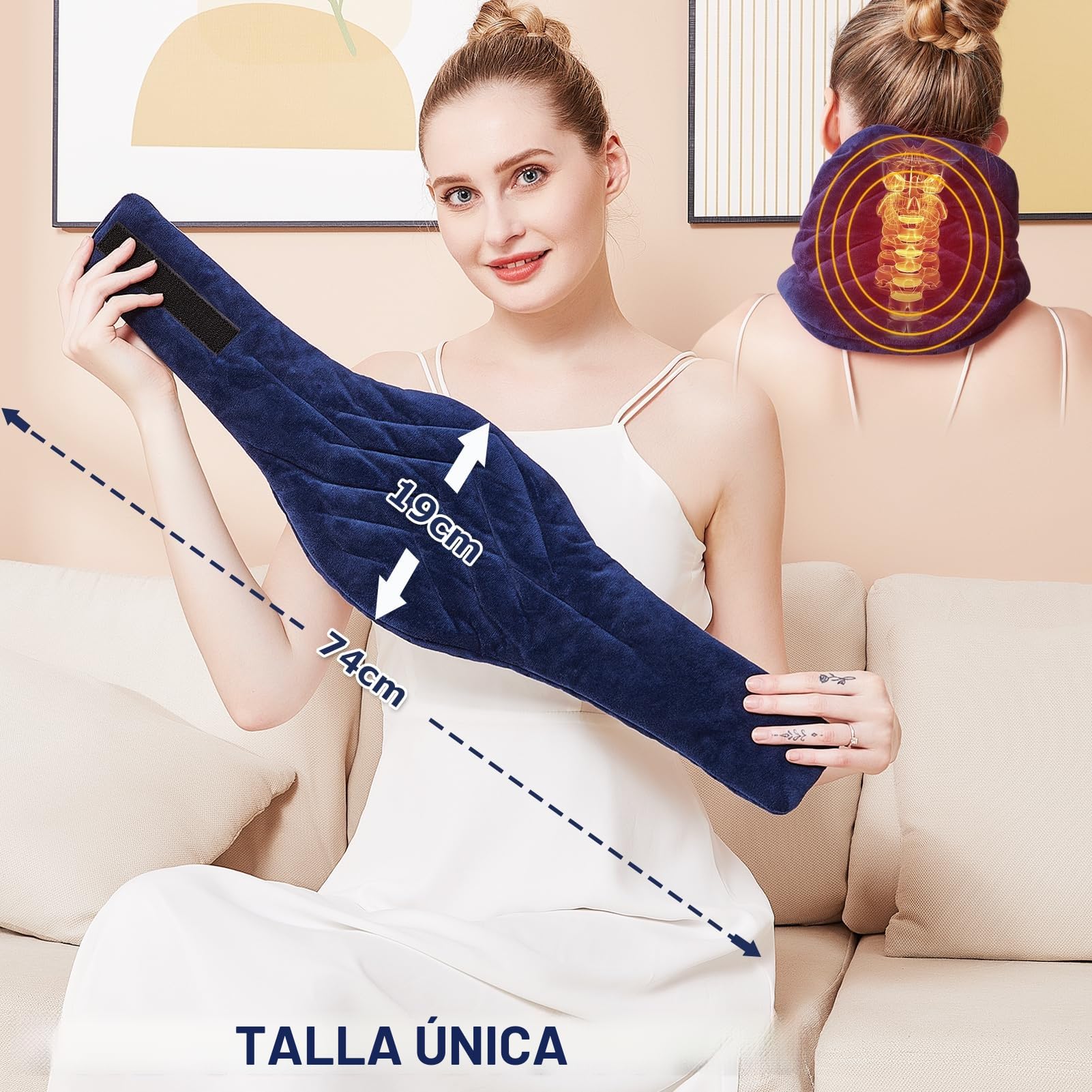 JOBYNA Almohadilla Térmica Eléctrica para Cuello, Almohadilla de Terapia para Cervicales para Aliviar el Dolor, Calentamiento Rápido de 5s, 30-70 ℃ Ajustable y Apagado Automático (74 * 19cm)