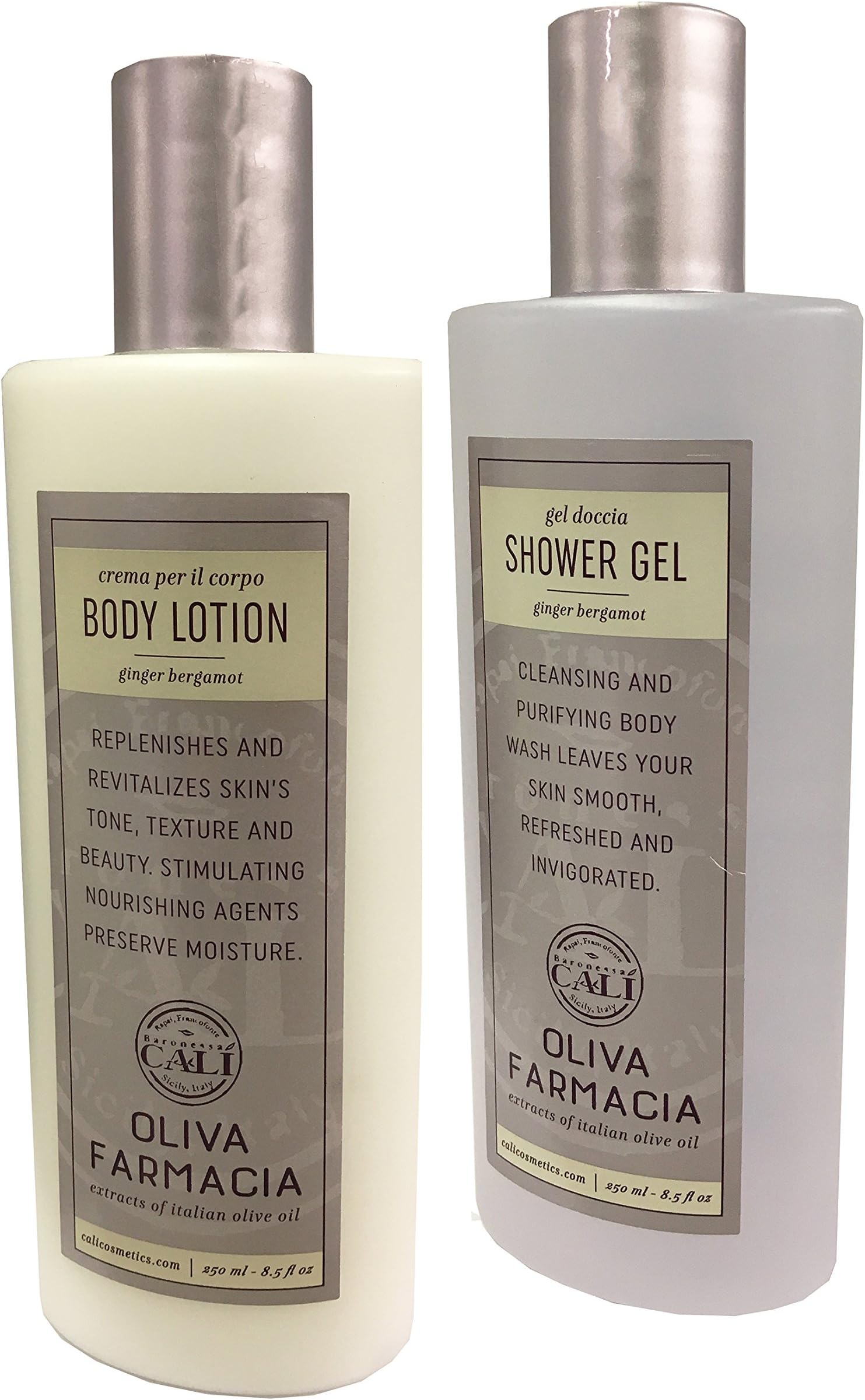 Baronessa Cali Oliva Farmacia Ginger Bergamot Shower Gel and Body Lotion Set 8.5 Fluid Ounces
