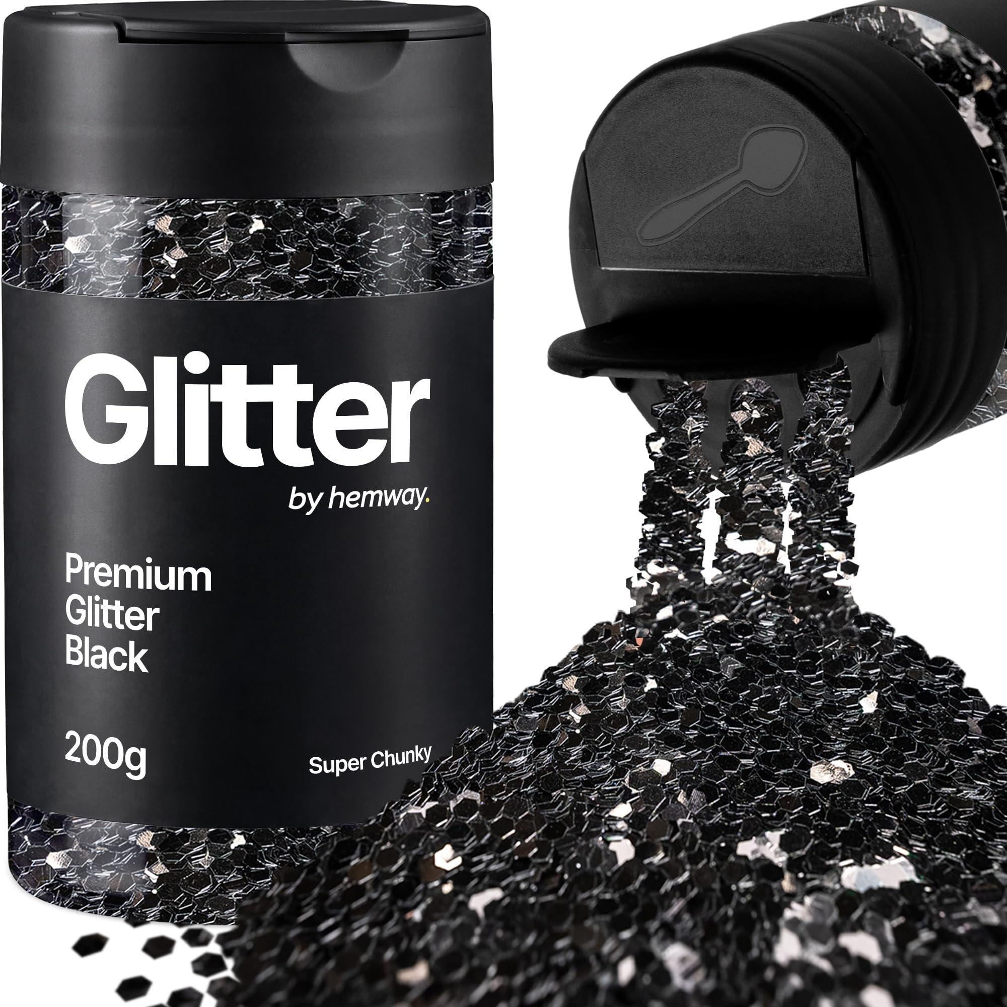 Hemway Black Glitter Shaker, 200g Super Chunky Glitter for Crafts Metallic Flake Sequins for Resin & Epoxy Crafts for Decorating, Halloween, Christmas, Nail, Face, Art