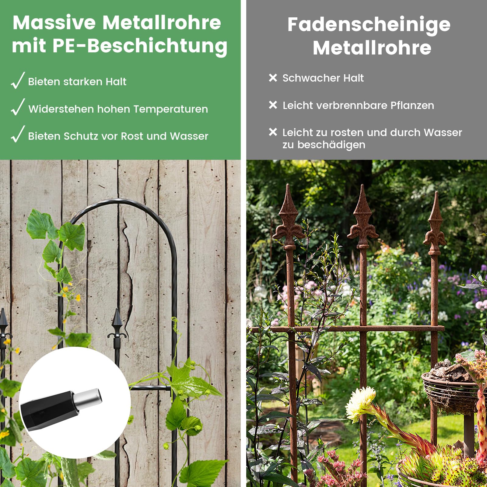 COSTWAY Rankgitter Metall, 146 x 186 cm, Rankhilfe für Kletterpflanzen, U-förmiges Spalier zum Stecken, Gartenspalier für Tomaten Blumen Rosen, rostfrei für Garten Outdoor, Schwarz (1 Pack)