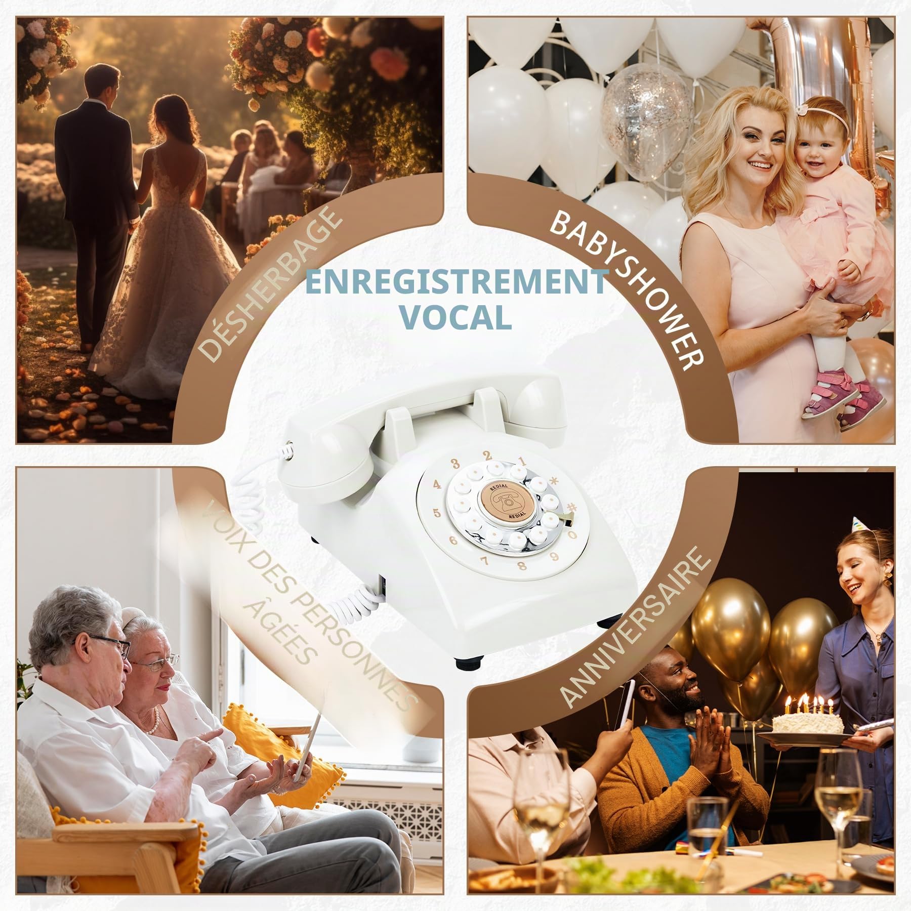 Livre d'or audio de mariage, mémoire de 32 Go, messages audio personnalisés, volume réglable, avec fonction de lecture des messages, convient à tous les types de fêtes(Blanc pur)