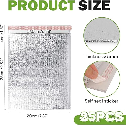 Miniatura 2 de 25 bolsas de aislamiento reutilizables, autoadhesivas, para cajas térmicas, revestimientos metalizados, bolsas de embalaje para loncheras, bolsas de