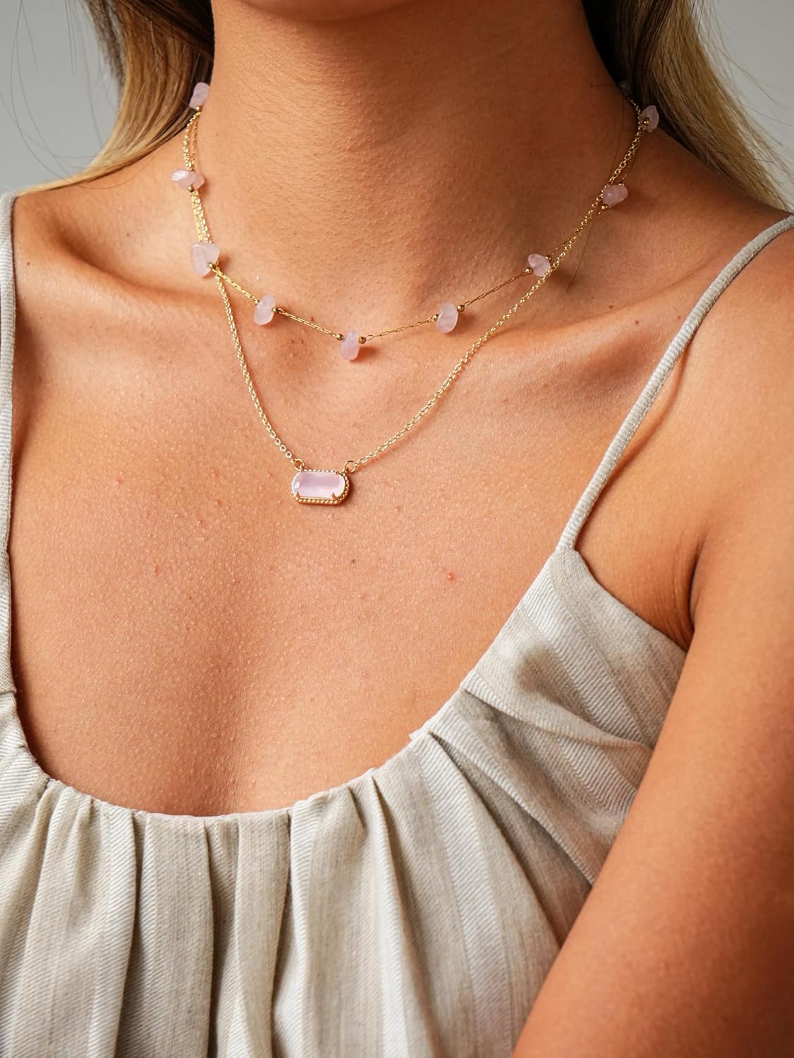 Gold Stone Layered Necklaces for Women Boho Dainty Healing Crystal Teal Necklace Western Bohemian Green Stone Jewelry Gift - Image 2