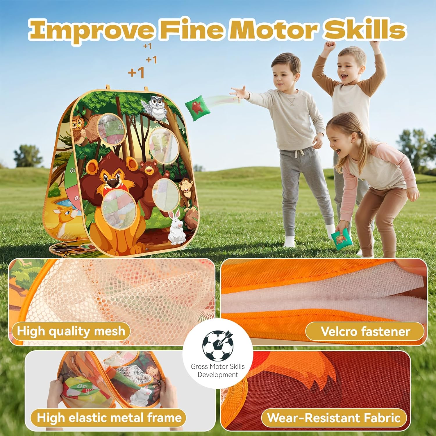 4-in-1 Cornhole Board Set, Toddler Outdoor Games with Bean Bag Toss Game, Soccer Goal, Safe Darts and Throwing Ball Toy, Family Party Games and Outside Toys for Kids Ages 3-8, Boys & Girls - Image 3