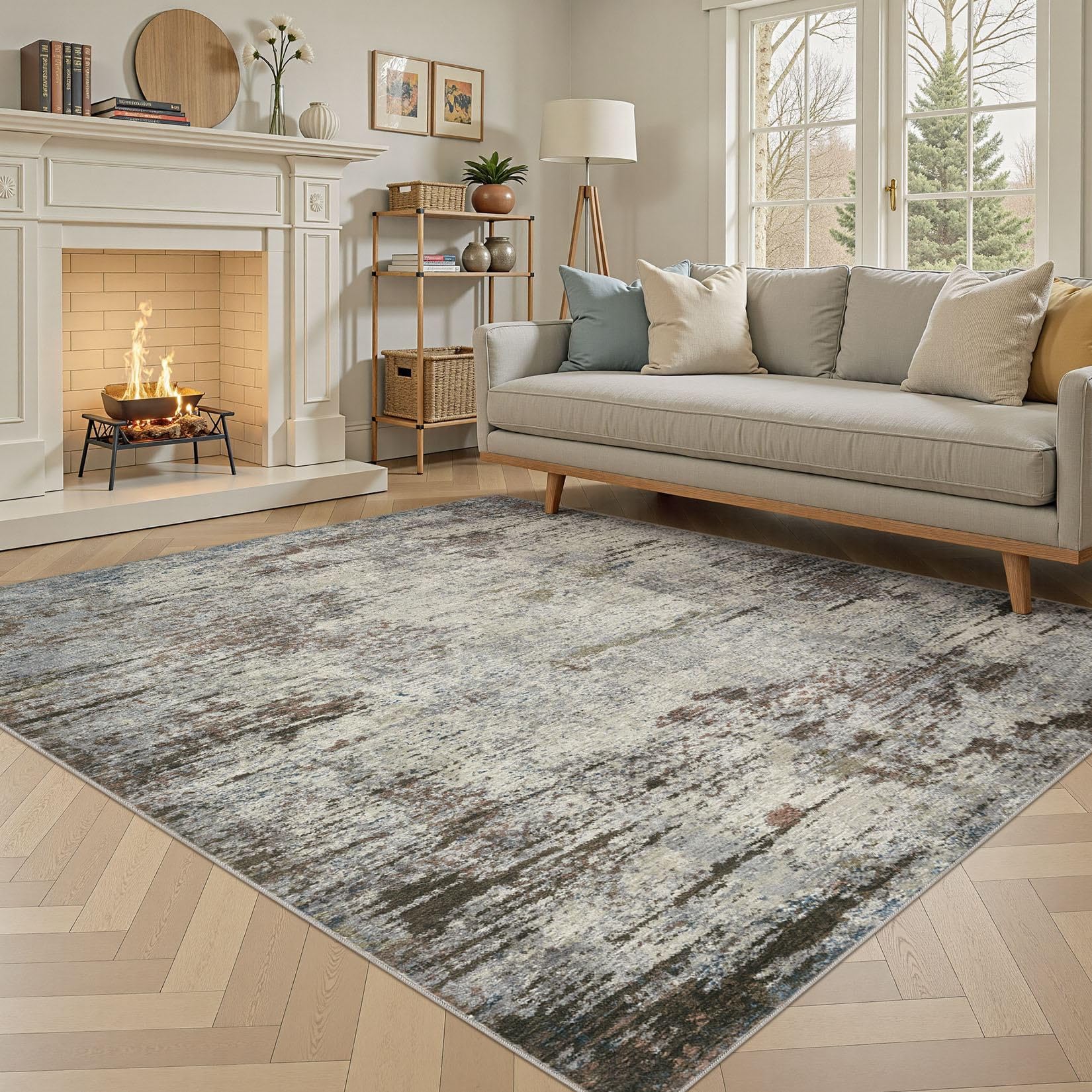 DMOYEST Teppich Wohnzimmer 160x230cm Modern Brown Rostet Waschbar