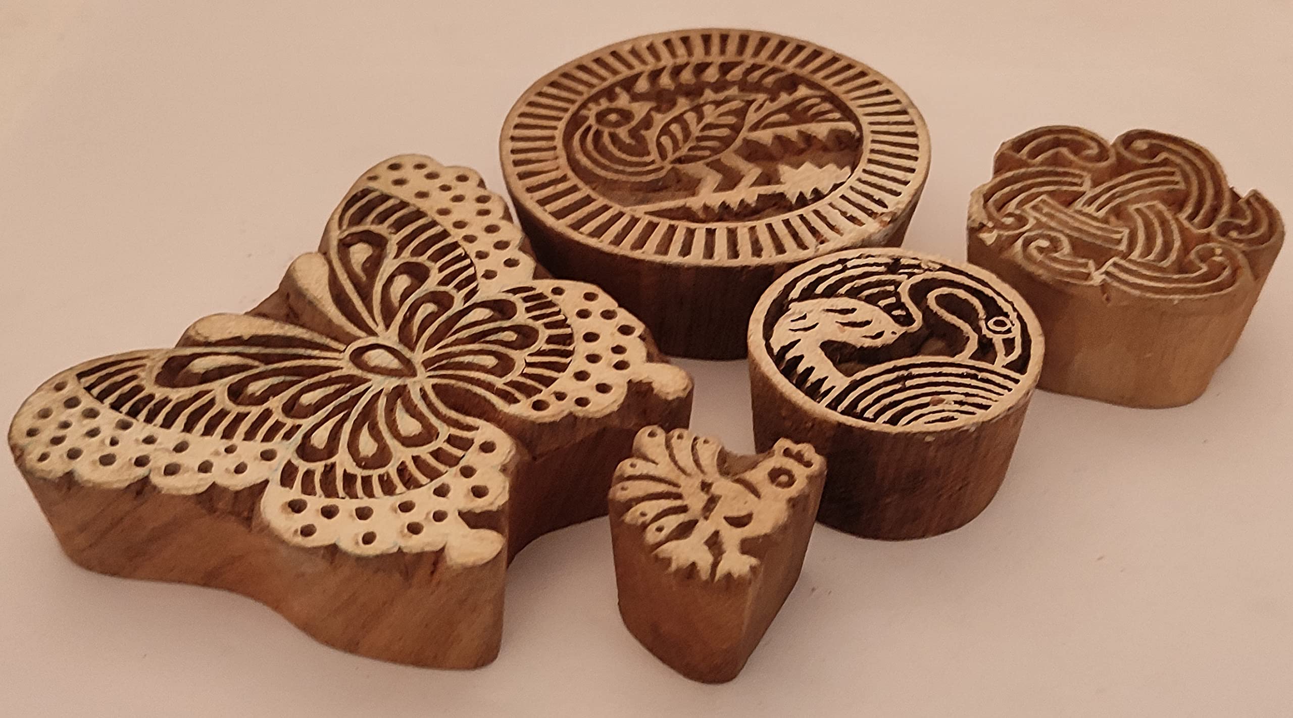 Sharvgun Combo de 5 bloques de impresión de madera de sello animal, suministros de diseños de impresión de tela artesanal