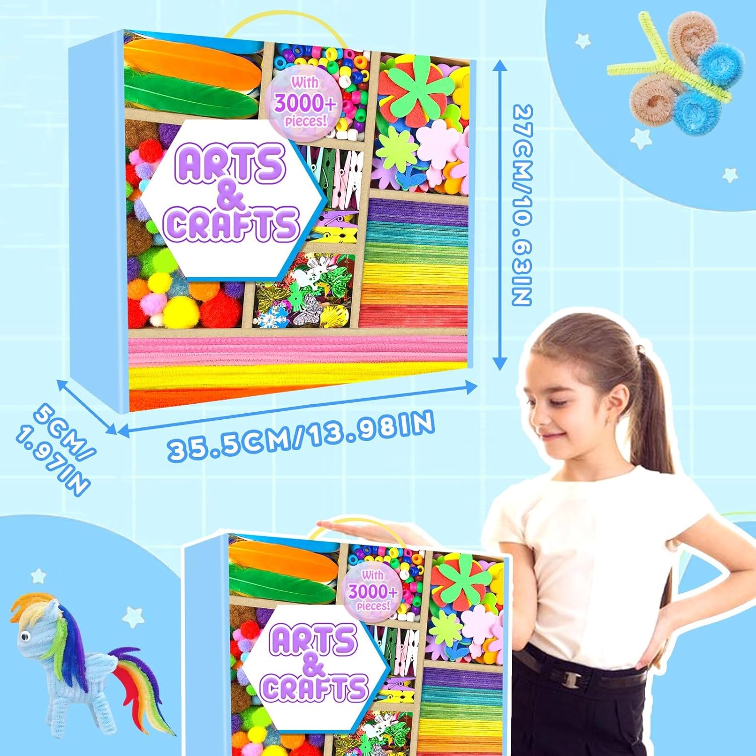 Arts and Crafts Supplies for Kids - 3000Pcs Craft Kit with Pipe Cleaners Crafts for Kids All in Art Crafting Box DIY School Supplies Materials Set Toys Gifts for Girls Boys Age 4 5 6 7 8 9 10 11 & 12 Blue image 4 of 7 B0DXTFG13S