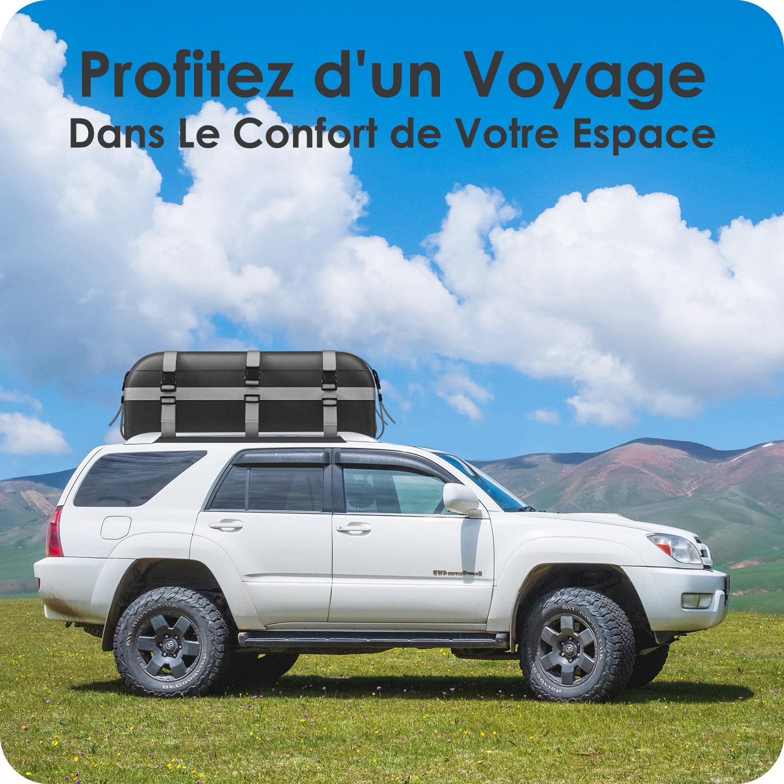 Coffre de Toit Voiture 20CFT/566L, Coffre de Toit Voiture étanche 1000D Oxford, Coffre de Toit Avec Tapis Antidérapant et 10 Sangles D'arrimage, Coffre de Toit Plegable con/sin Bacas