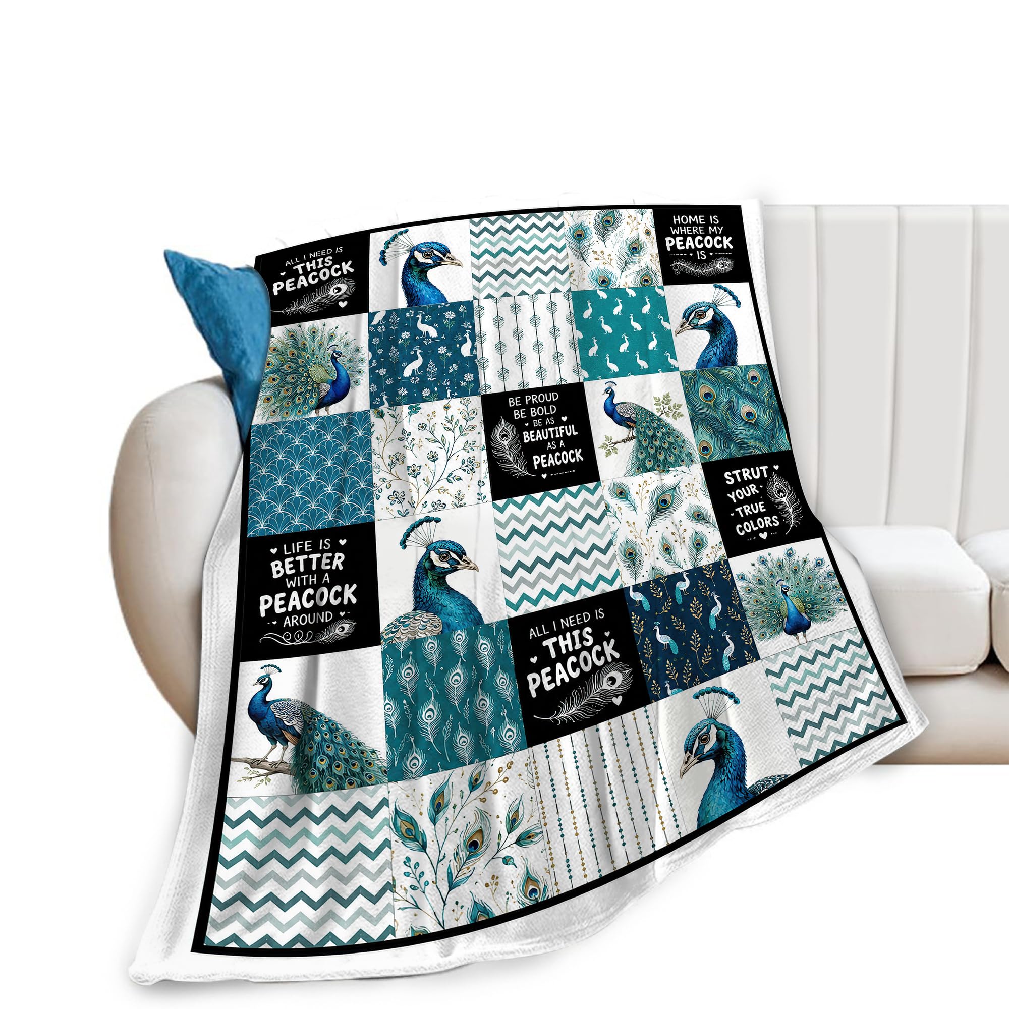 UIAMT Peacock Throw Blanket Boho Bird Lover Inspirational Gift 40"x50"
