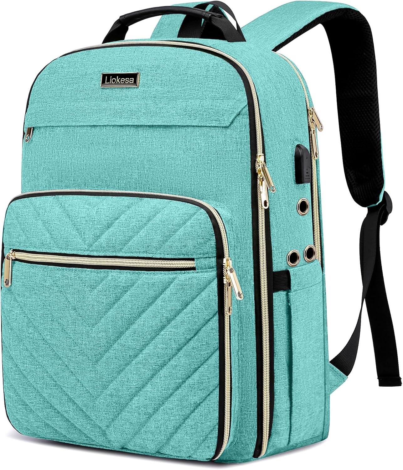 Liokesa Knitting Bag Backpack, Crochet Bag Tote, Large Yarn Storage Tote Bag with USB Charging Port, Yarn Holder Case for Carrying Projects, Knitting Needles, Yarn Supplies, Light Green