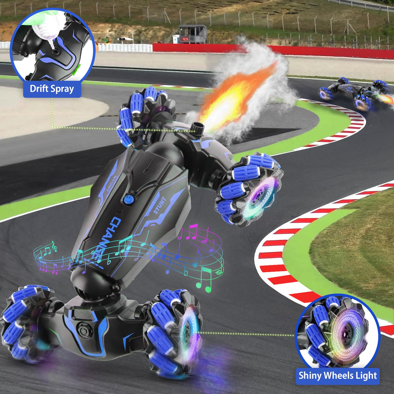 FEIMUOSI Macchina Telecomandata Auto Rc Cars: Stunt Car Toys Gesture Sensing Rc Car Ricaricabile, Transform 360° Rotating Hand Controlled Car con Spray, Regali di compleanno per bambini ragazzi