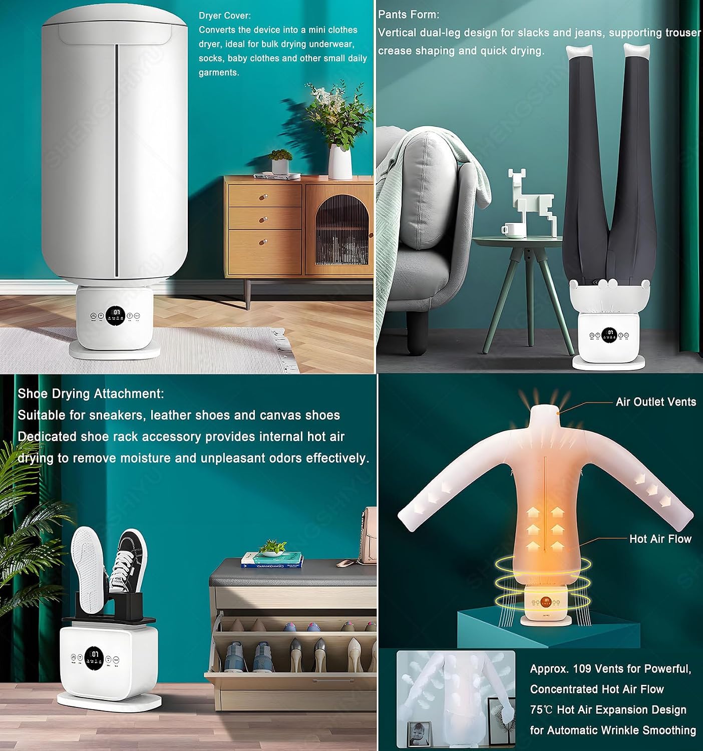 Automatic Ironing Machine,Wrinkle Removal,Timed Drying & Ironing,360° Full Coverage Drying,3-in-1 Automatic Hot Air Dryer and Iron for Dries Tops,Pants,Shoes and Small Garments