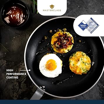 MasterClass Non-Stick Frying Pan, Round Aluminium Frypan, Heavy Duty Oven Safe Pan, Ultra Double-Layer Non Stick and Superior Heat Distibution, 24cm(9.5)