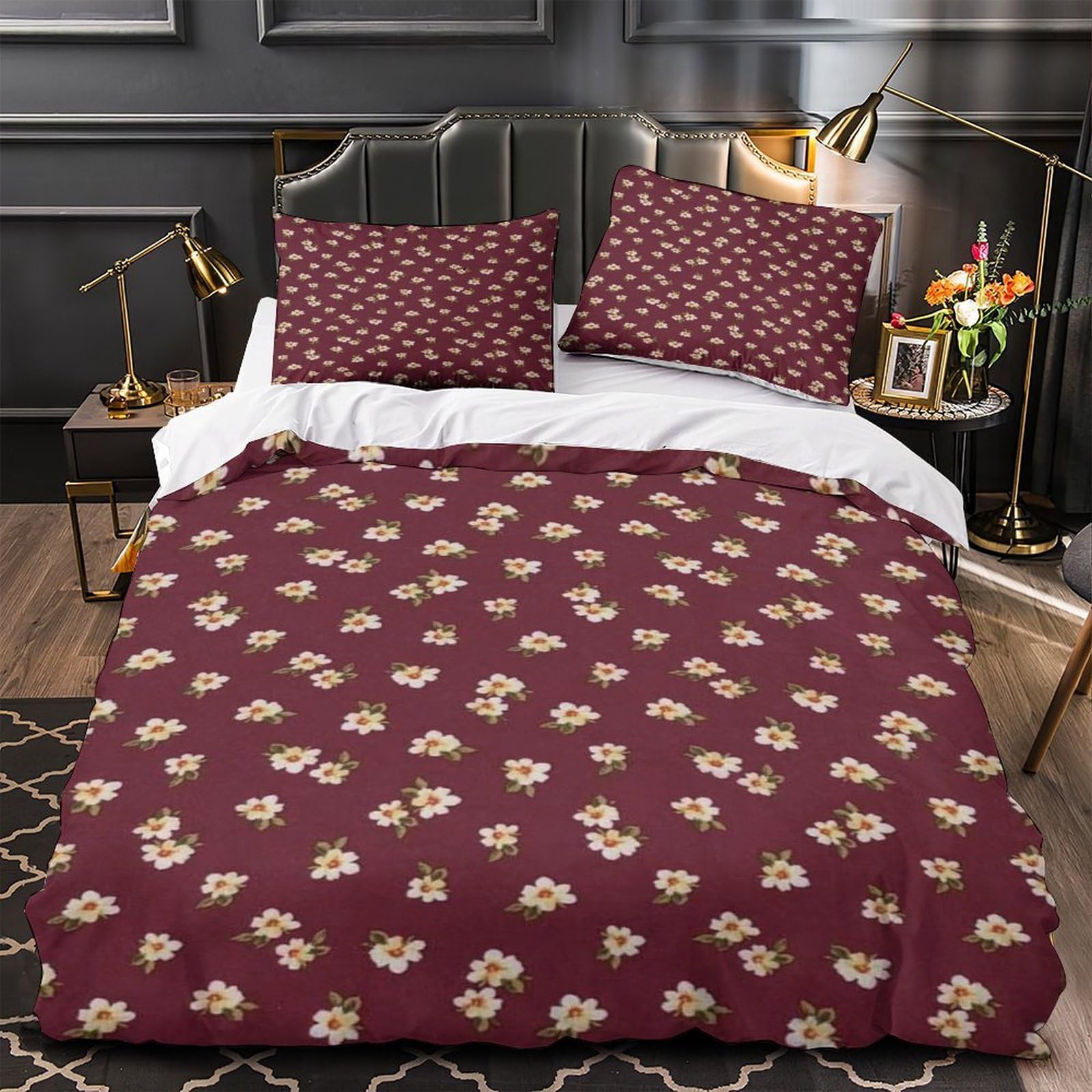 Housse de couette motif floral 3D en microfibre 135x200cm pour lit single
