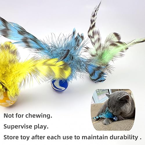 Miniatura 6 de Paquete de 5 juguetes interactivos para gatos, bolas inflables de plumas para gatos y gatitos de interior, goma natural y plumas reales, juguetes