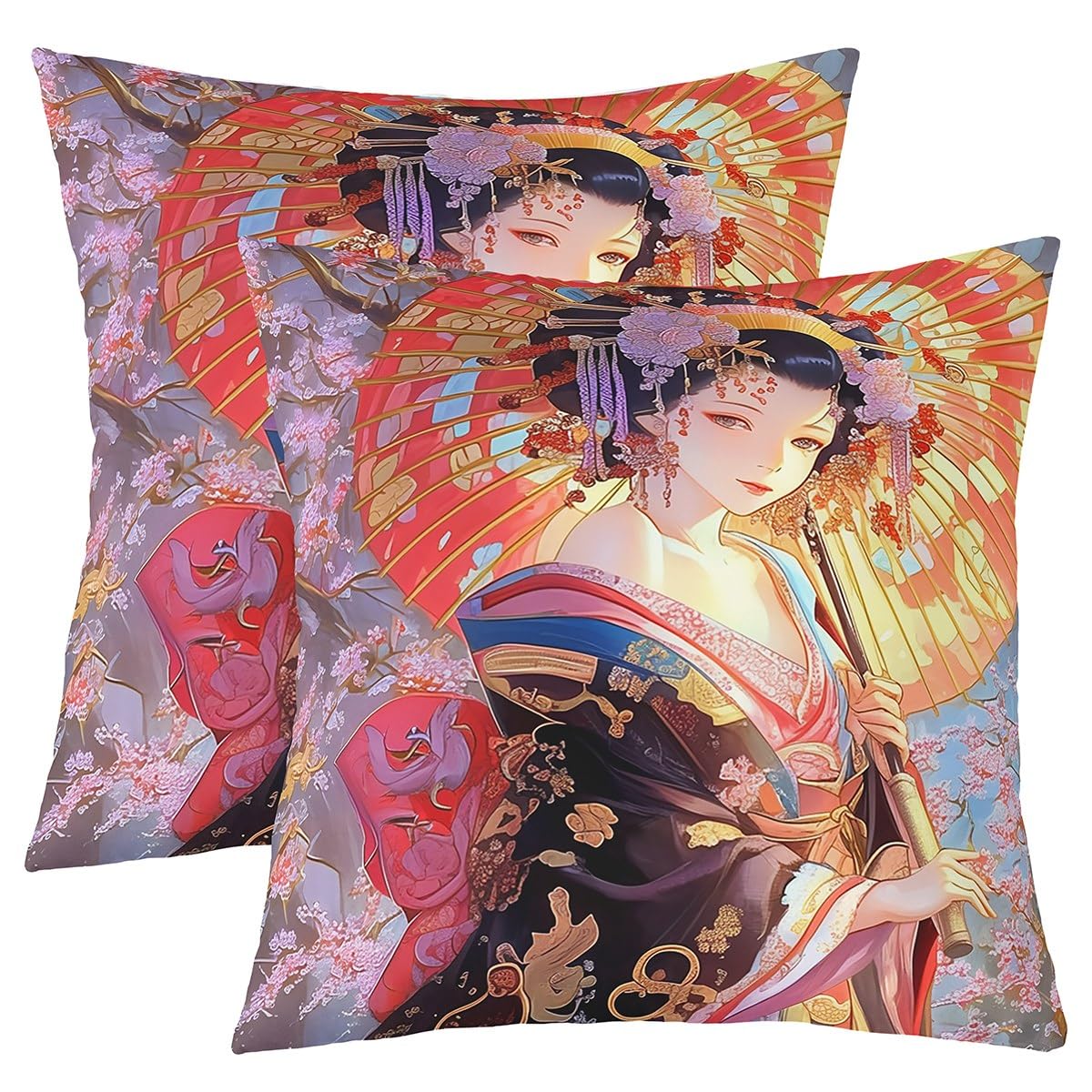 Homemissing Japan Geisha Girls Cushion Covers Set of 2 55x55cm For Sofa Couch Chair Kids Adults Women Japanese Ukiyoe Pillow Covers Japanese Style Cushion Case Hokusai Pattern Pillow Cases โ image 1