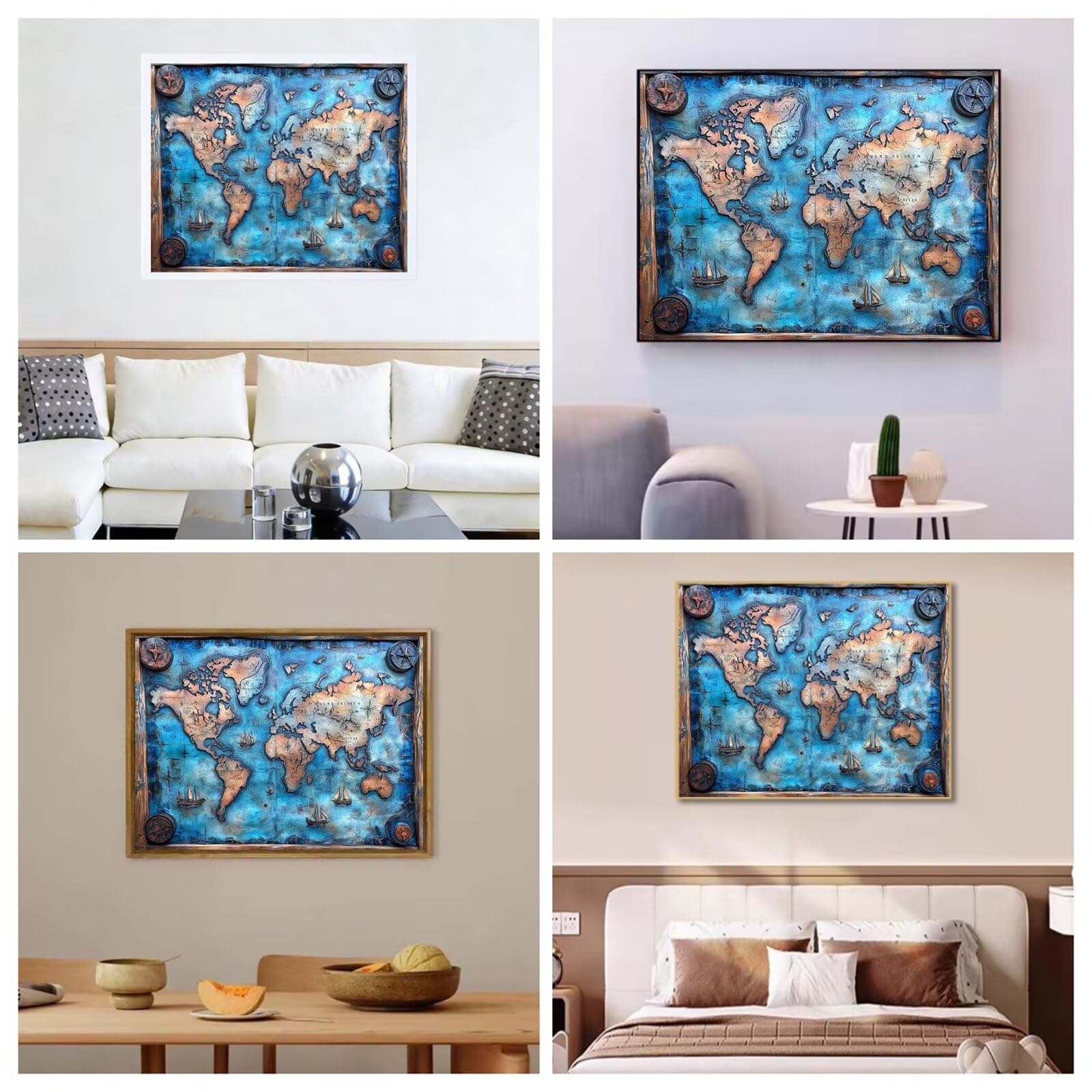 Niebieski diamentowy obraz, mapa świata, obraz diamentowy, 90 x 120 cm, pełne wiertło, diamenty, dla dzieci, dla początkujących, zestaw do majsterkowania, kreatywny zestaw dla dorosłych, do pokoju