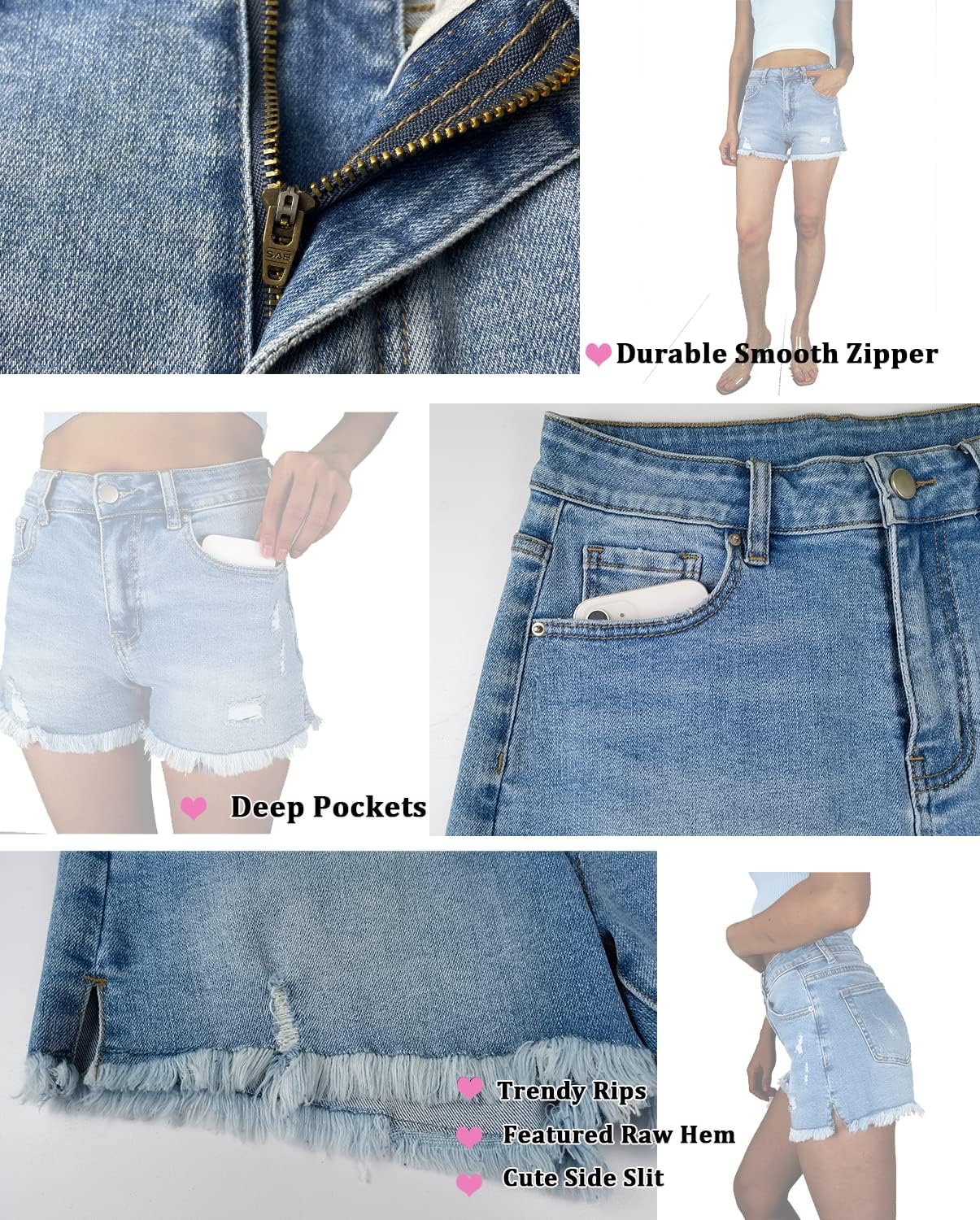 Jean Shorts Women High Waisted Stretchy Ripped Frayed Raw Hem Summer Denim Shorts - Image 7