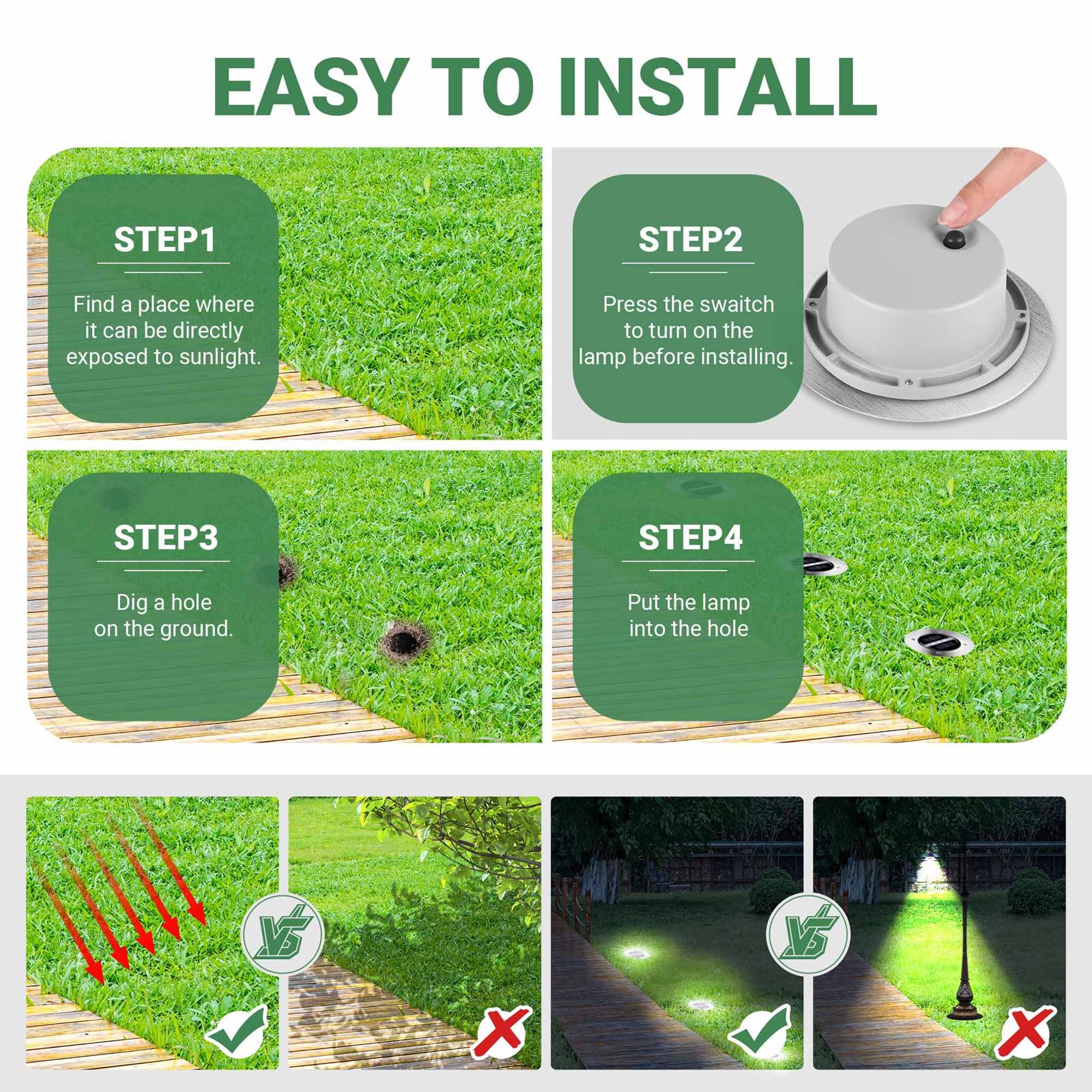 TOSHIN Solarleuchte für den Außenbereich, LED, Solarleuchte, für den Boden, Garten, wasserdicht, IP65, Solarstrahler für den Außenbereich, für Wege, Hof, Rasen, Terrasse, Pool, rund, kaltweiß, 8 Stück