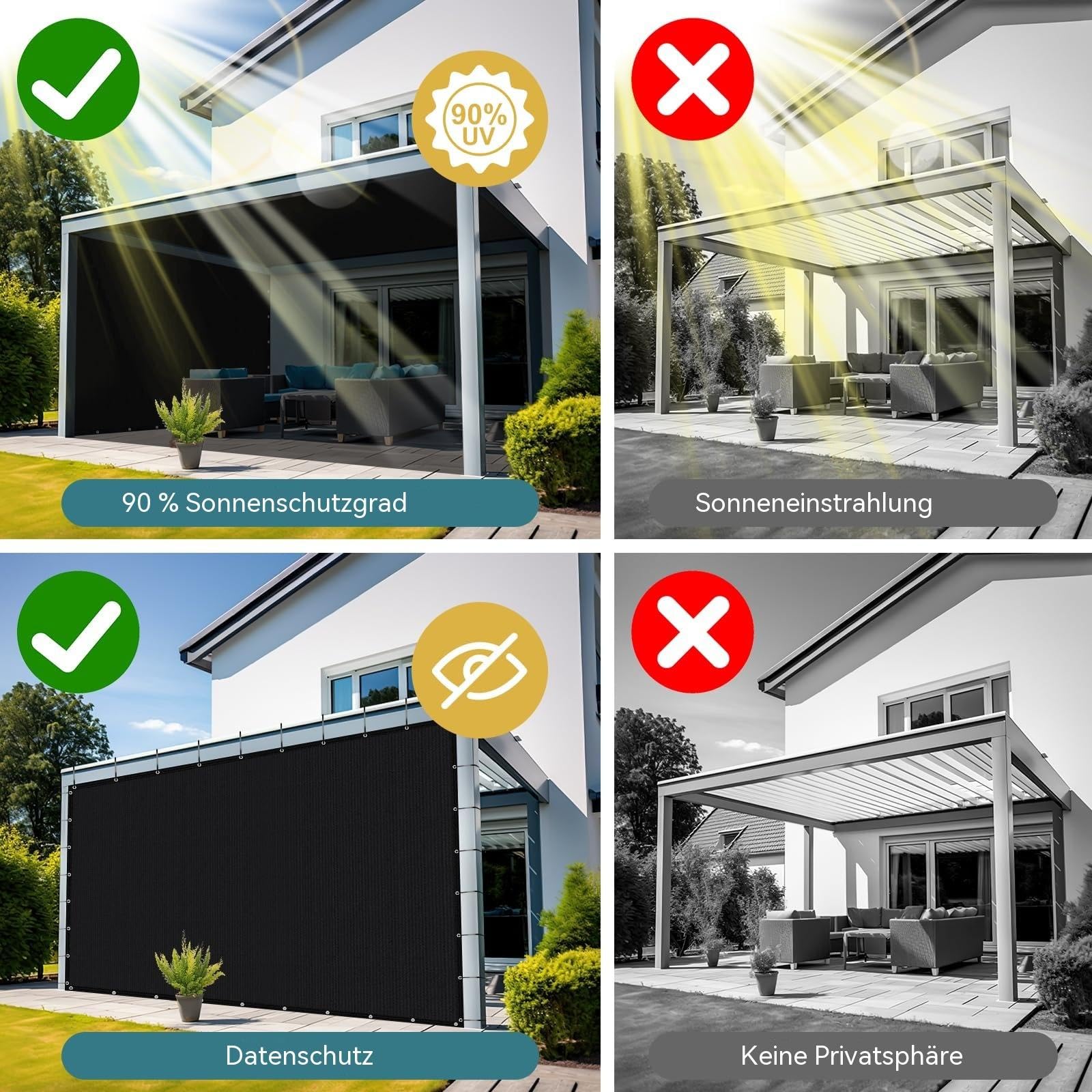 Shade&Beyond Filet d'Ombrage 3x5m HDPE 160g/m², Toile Protection Solaire 90% UV avec Œillets Inoxydables, Voile d'Ombrage Renforcé Coupe-Vent pour Jardin, Pergola, Terrasse, Piscine, Serre, Noir