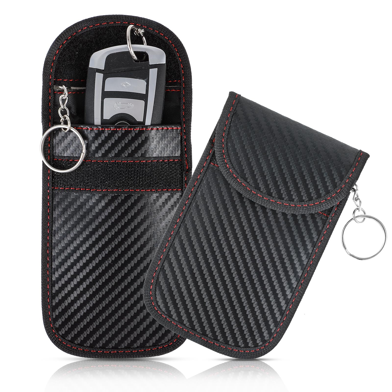 2 Pack Faraday Bags Key Fob Protector, 3.15'' X 5.0'' Faraday Cage Protector, Car RFID Signal Blocking Key Fob Protector, Carbon Fiber Security Anti-Theft Car Key Pouch, Anti-Hacking Case Blocker