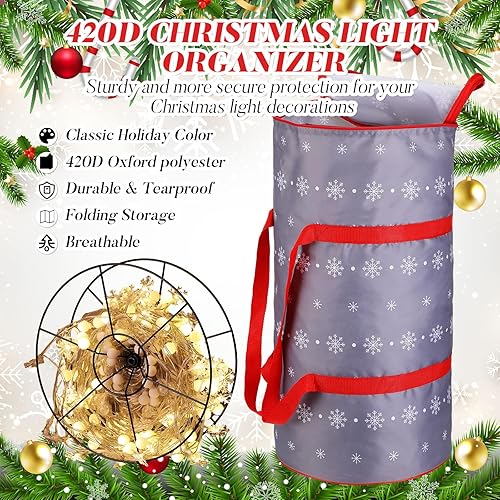 Miniatura 10 de Hosuly Bolsa de almacenamiento de luz de Navidad con 5 carretes de metal, bolsas de almacenamiento de luz de Navidad, contenedor de luz de Navidad,