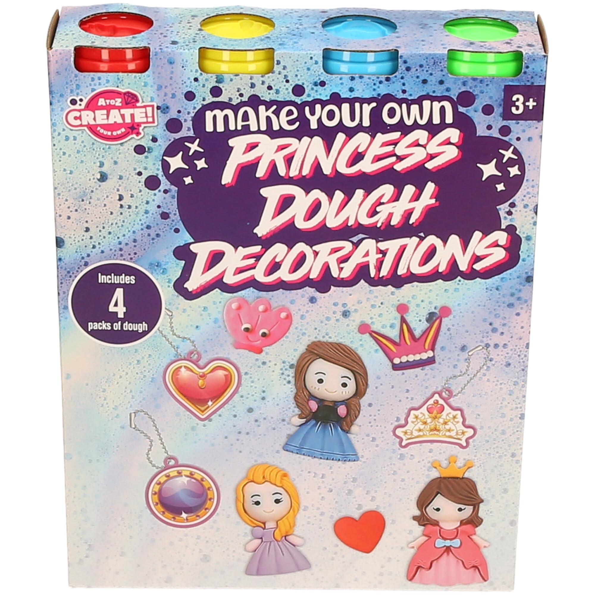 AtoZ Create Princess Dough Decorations Set, 4 Coloured Dough Packs, Ages 3+, DIY Arts and Crafts Kit