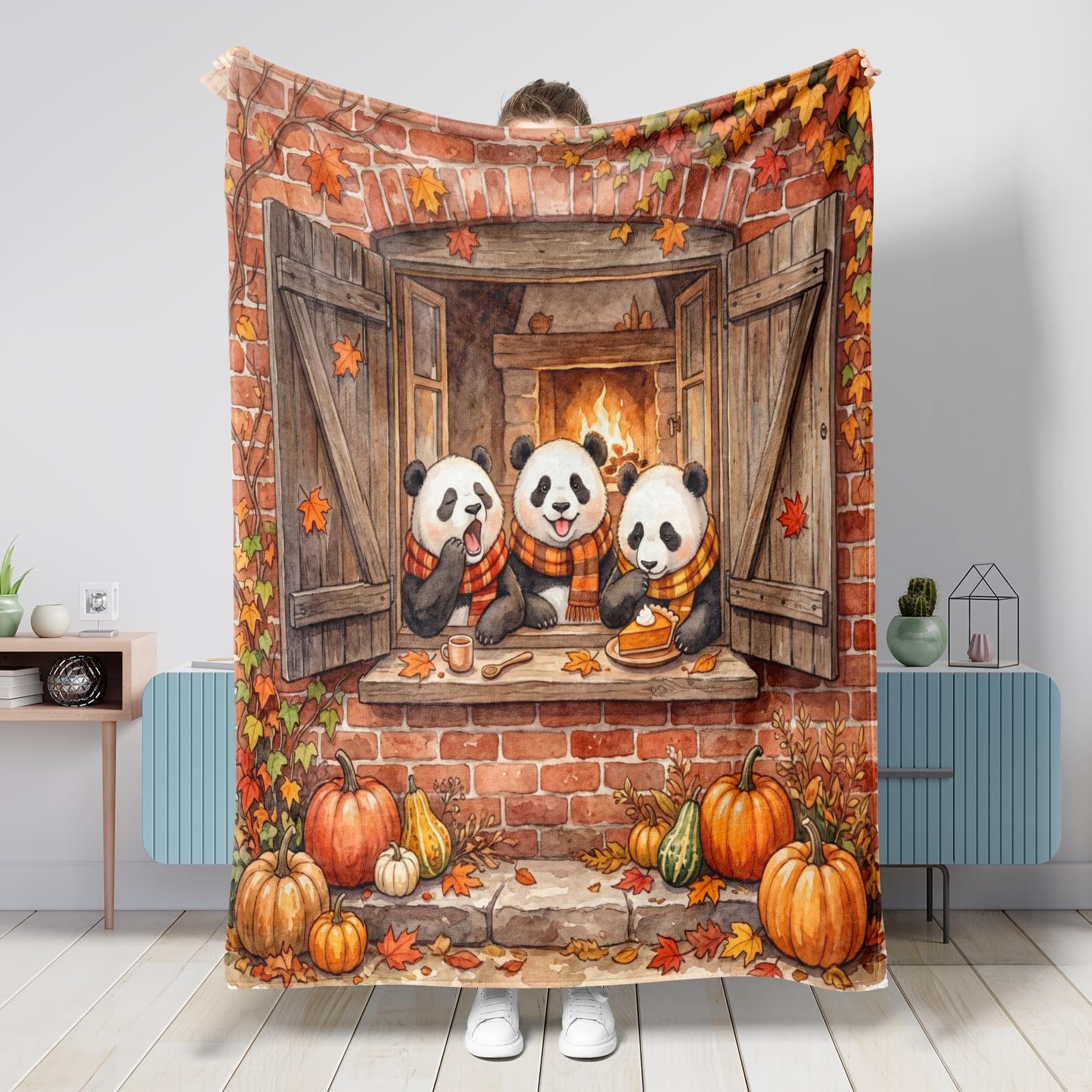 Couverture panda d'automne plaid doux grand format contre le froid du salon