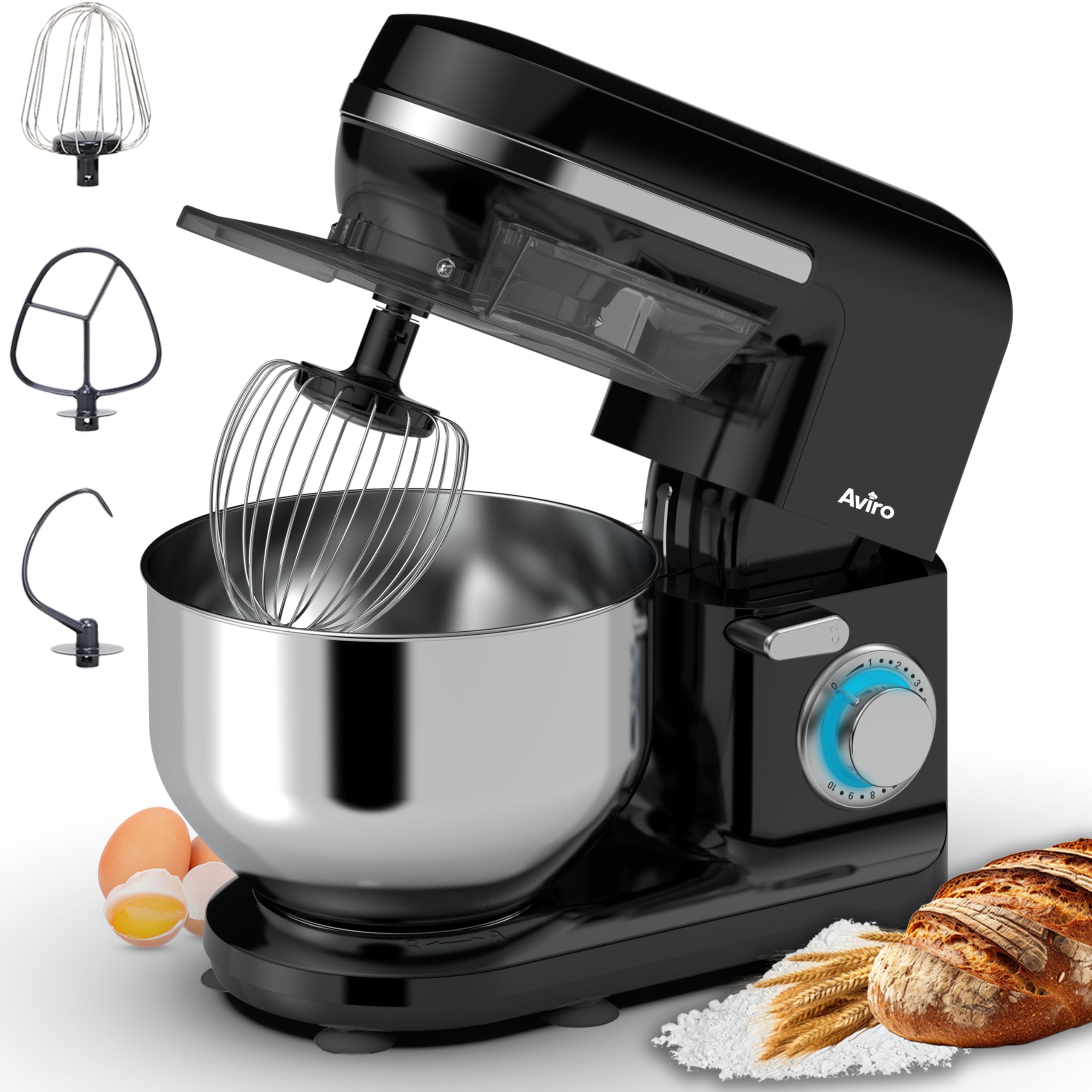 Brixy Leistungsstarke Küchenmaschine mit 1000W Motor, 5L Edelstahl-Rührschüssel und umfangreichem Zubehör, Schwarz