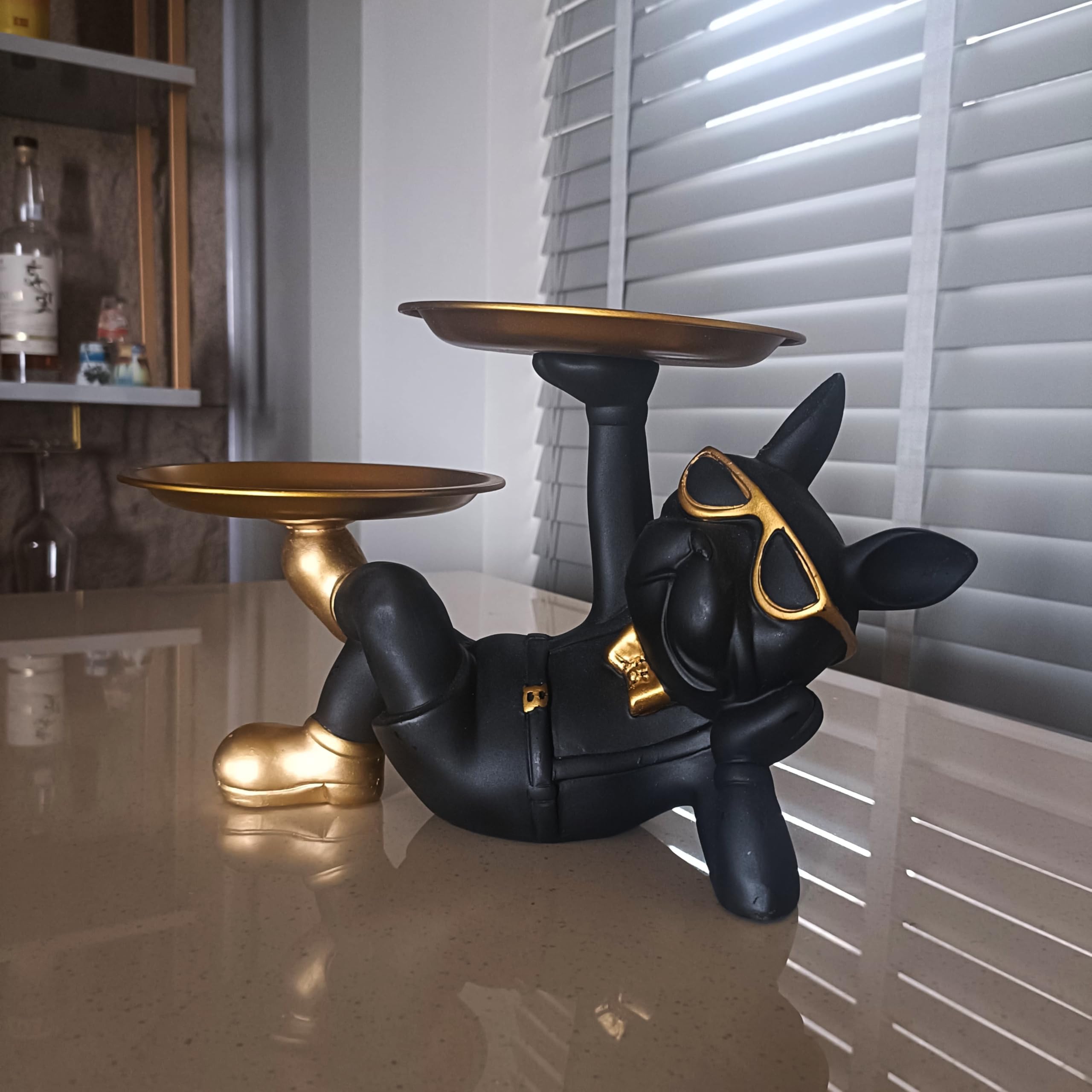 - ALILA Bulldog Animal Figurine Sculpture Statue Dog for Table Tray Keys Storage Jewelries Holder Home Living Room Interior Desk Decoration Key Bowl Office Decor
