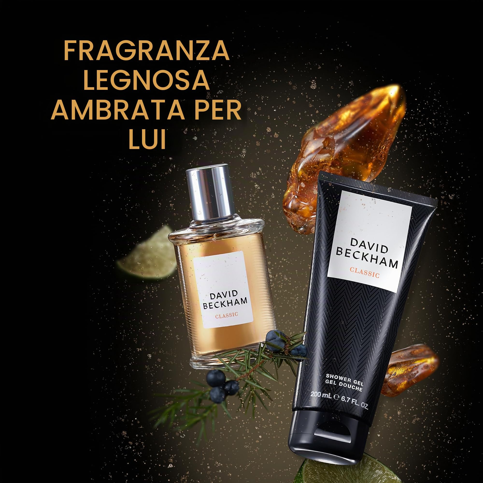 David Beckham Confezione Regalo Classic, Eau de Toilette 50ml e Gel Doccia 200ml, Fragranza Legnosa, Fresca, Ambrata per Lui