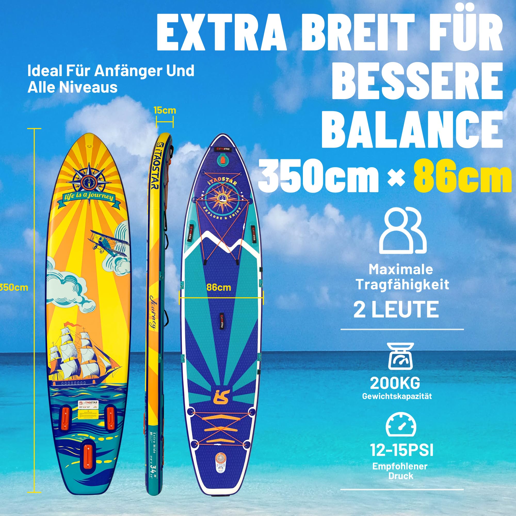 iTAOSTAR Journey 11 x 6 x 34 Inch Inflatable Stand Up Paddle Borad