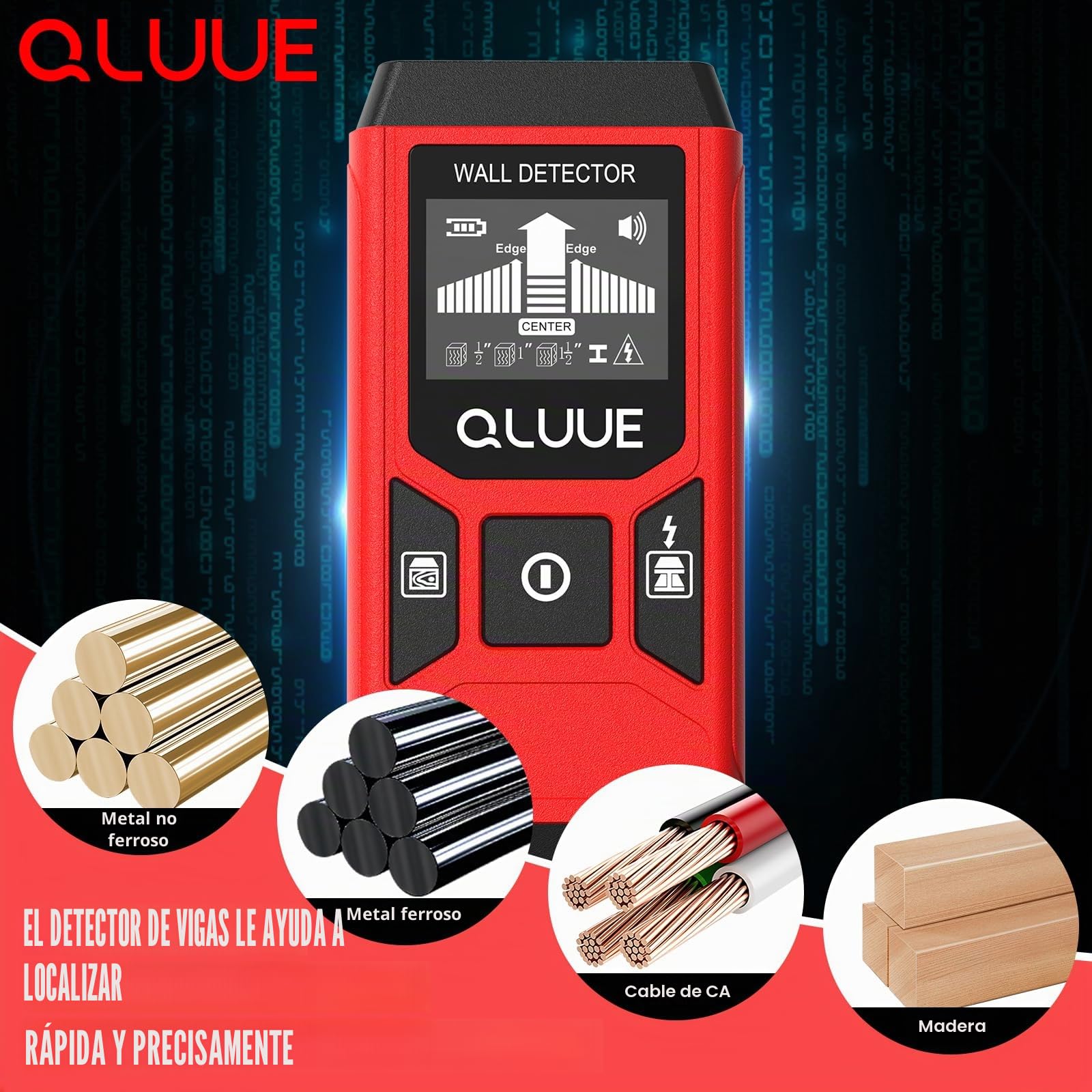 Detector de cables Dispositivo de localización 5 en 1 Detector de vigas multifuncional con pantalla LCD y alarma acústica para encontrar cables eléctricos, vigas de madera, tubos metálicos, etc