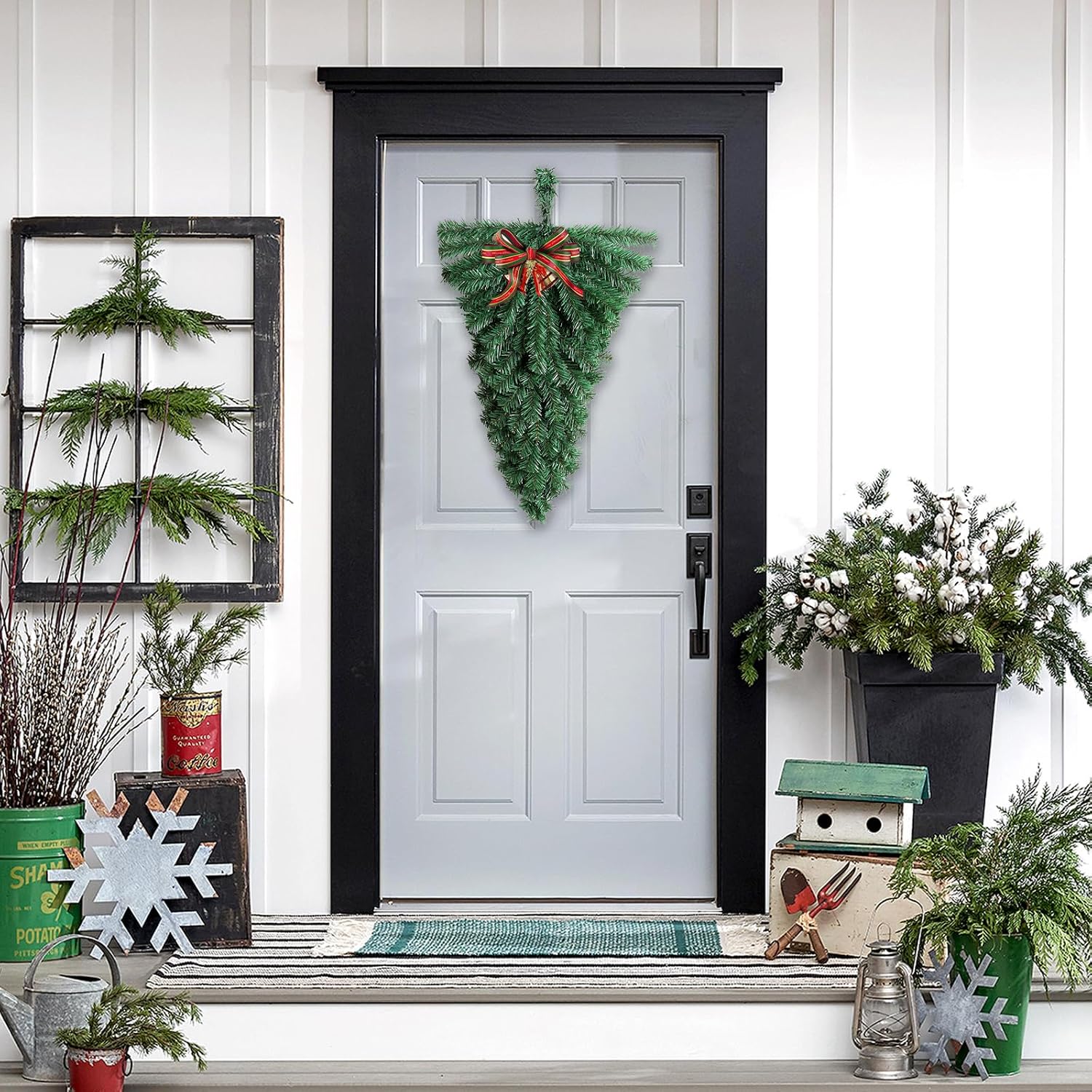 Jenngaoo Christmas Teardrop Door Swag, Artificial Dual Pine Christmas Swag