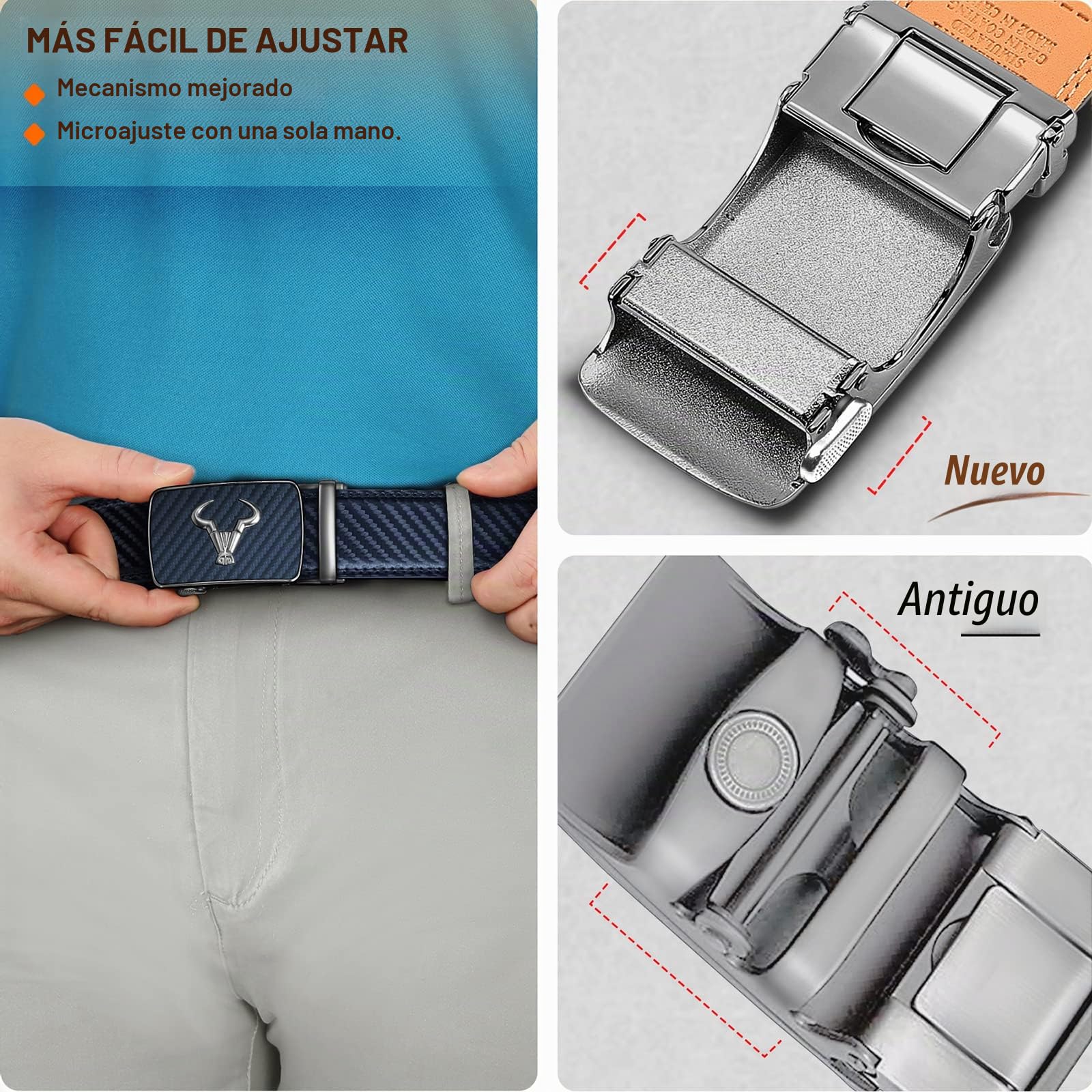 BULLIANT Cinturones Hombre 2 Piezas, Cinturón Hombre Cuero Hebilla Trinquete Automática,35MM Tamaño Ajustable para Pantalones Traje Vestir
