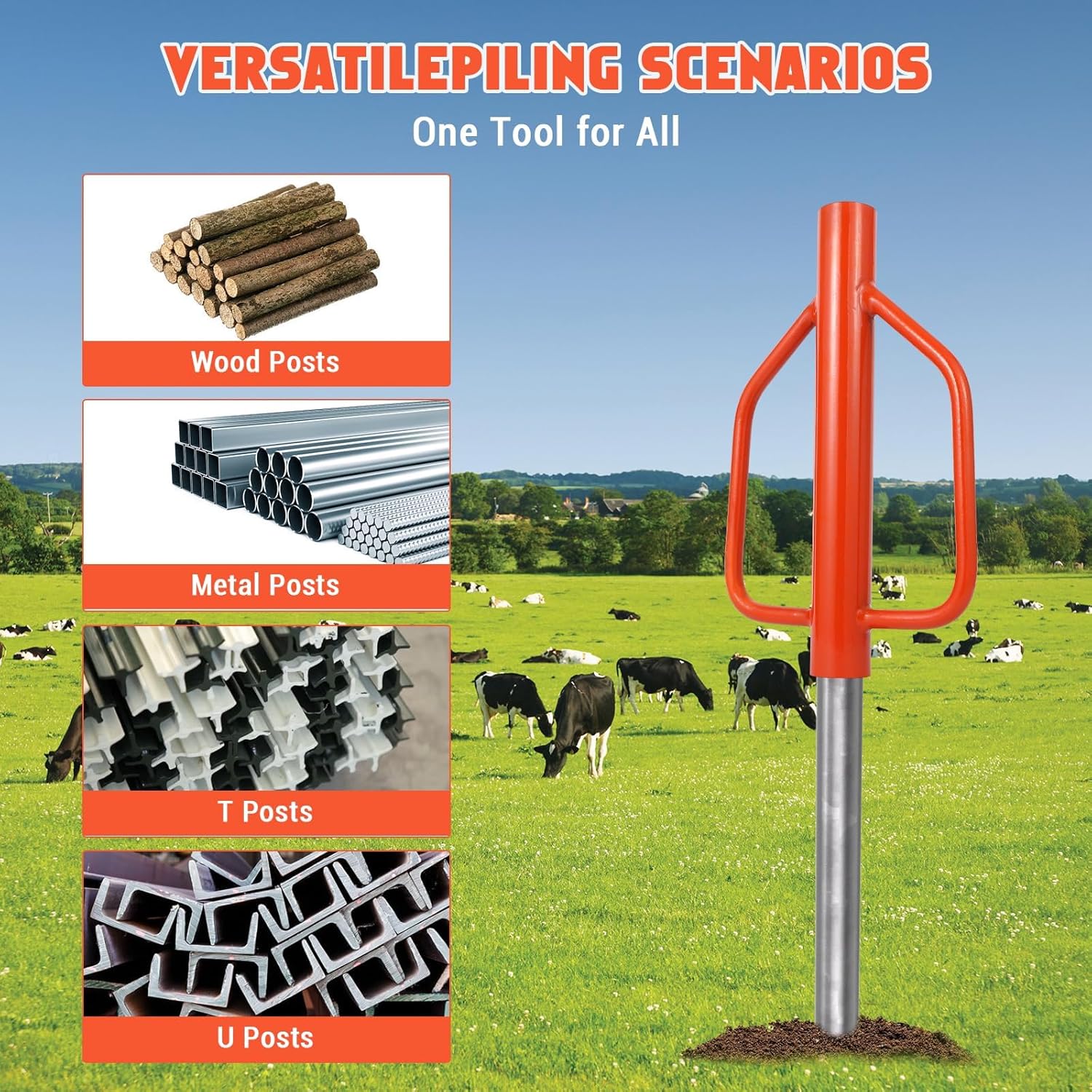 Fence Post Driver t-Post Pounder, Heavy Duty Steel Post Hammer with Handle for Wooden/u-Channel/Metal Fences, 8LB-37LB Multi-Size Options Available