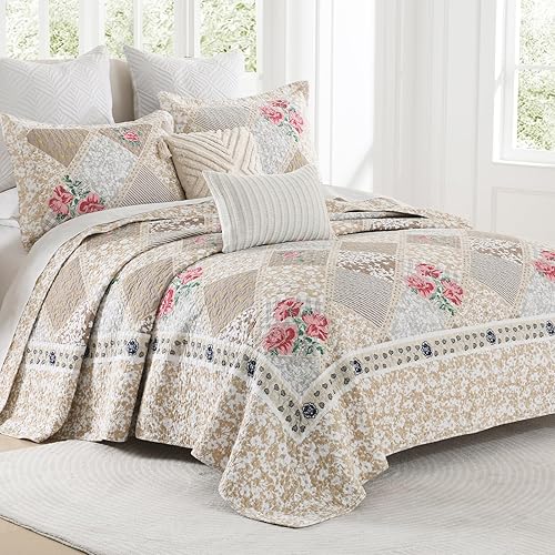 Miniatura 2 de DDUOXIN Colcha floral Queen de 102 x 120 pulgadas, edredón reversible de gran tamaño 100% algodón con 2 fundas de almohada, juego de colcha de