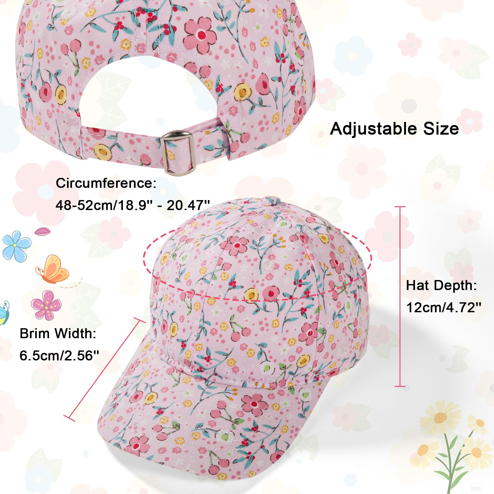 Gorras de Béisbol, Sombrero de Sol Ajustable Gorra de Béisbol Niños y Niñas, 50+ UPF Algodón Niños Snapback-Cap Baseball Cap Sombrero Suave Ligero Ajustable para 2-6 Años
