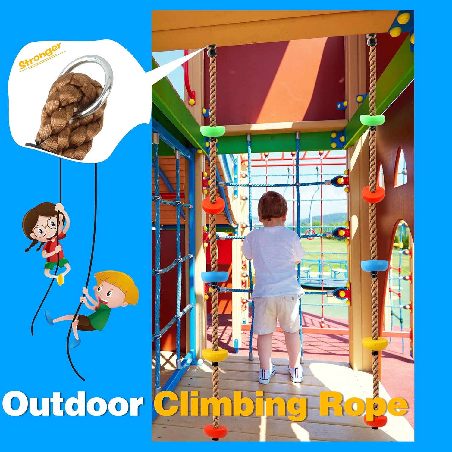 2 Pack 6.59ft Climbing Rope with Knots Colorful Playground Rope Swing Tree Climbing Ropes for Kids Outdoor Swing Set Backyard Accessories