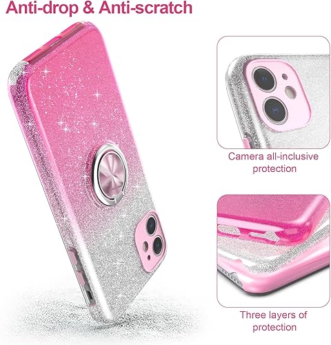 Miniatura 4 de Funda para iPhone 11, ligera con purpurina y soporte de anillo de 360, soporte magnético para automóvil, absorbente de golpes, funda protectora