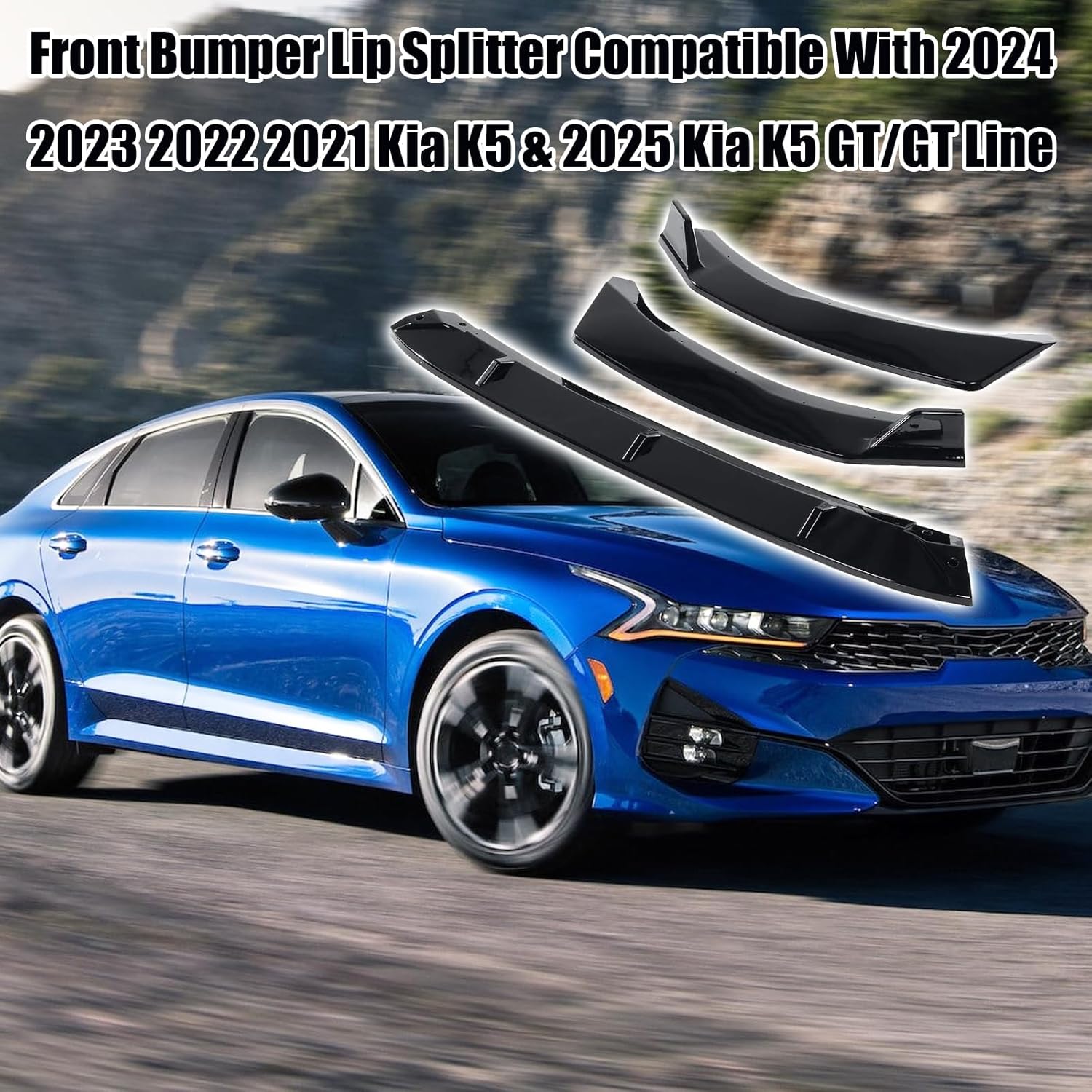 Front Bumper Lip Splitter Compatible with 2026 2025 2024 2023 2022 2021 Kia K5 & 2026 2025 Kia K5 GT/GT Line 3PC Front Splitter Protection Front Bumper Lower Lip Splitter (Gloss Black)
