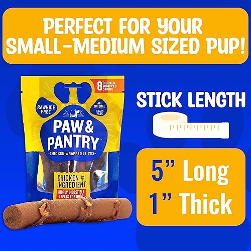 Miniatura 5 de Paw & Pantry Palitos envueltos en pollo de Estados Unidos suaves y masticables de 5 pulgadas para perros, paquete de 32 golosinas de pollo sin cuero
