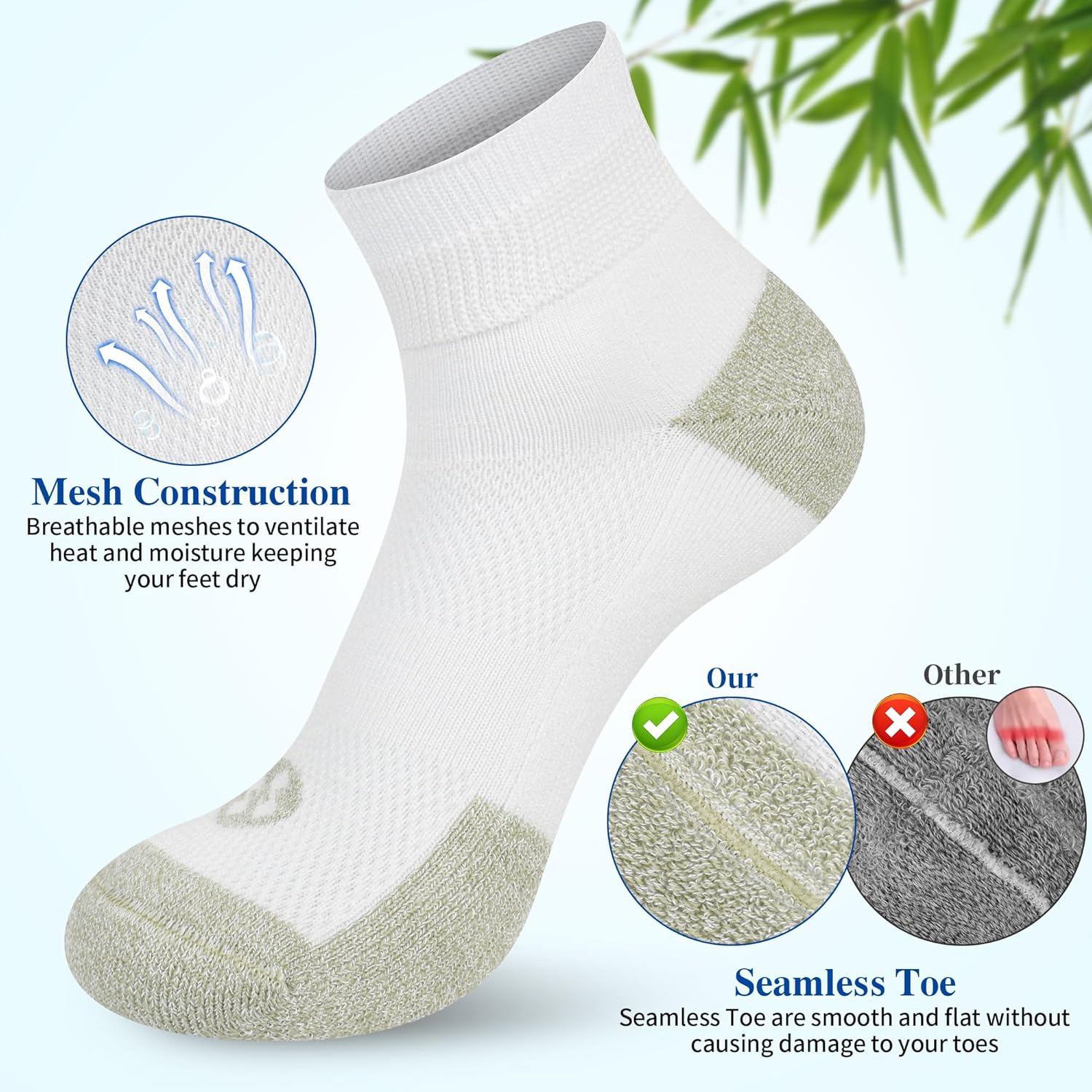 Diabetic Socks for Men,6 Pairs Ankle Mens Diabetic Socks,Diabetic Neuropathy Socks for Men Size 9-11/10-13/13-15. - Image 5