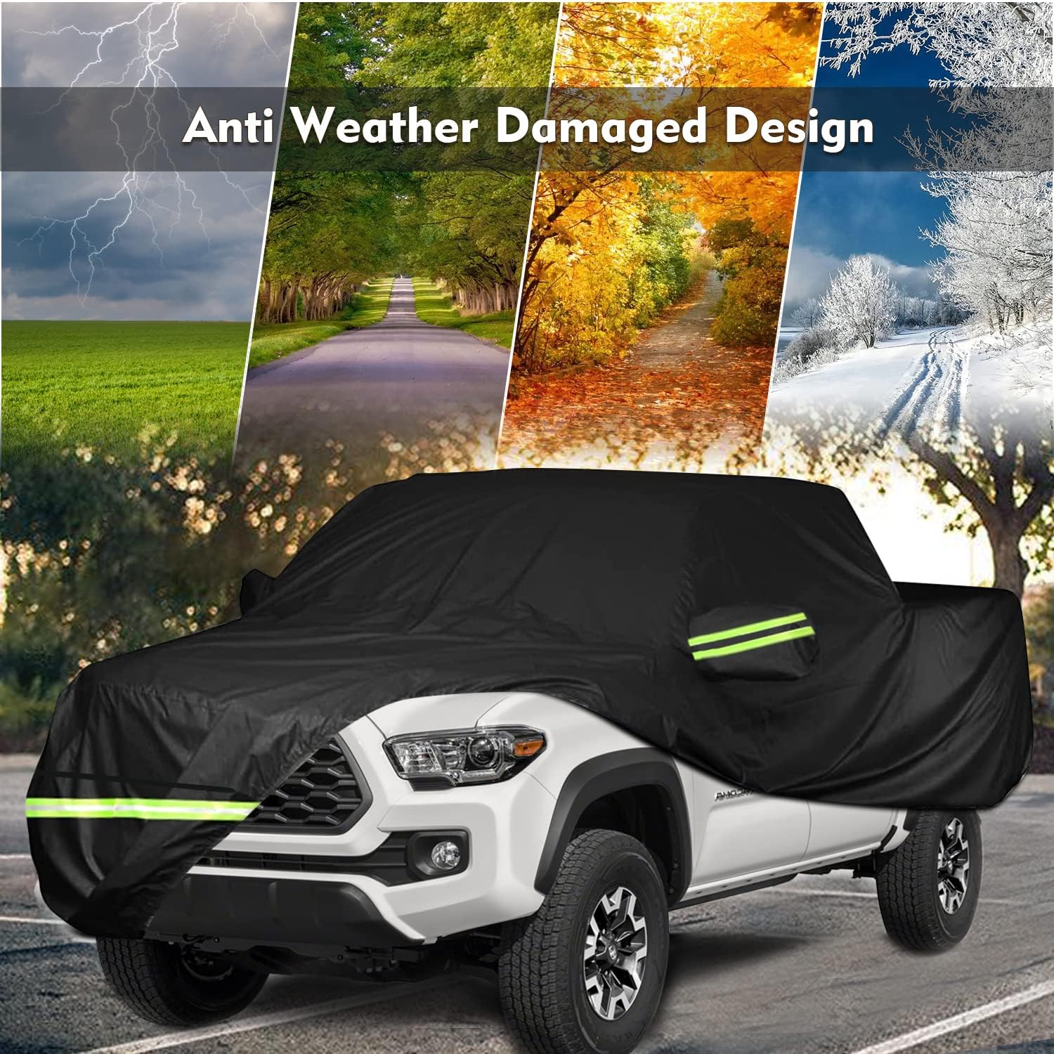 6 Layer Waterproof Car Cover for Toyo-ta Tacoma Double Cab 5ft Bed Truck Cover Accessories, All Weather Windproof PEVA Car Covers with Door Zipper Up to 232” L, for Sun Rain UV Protection