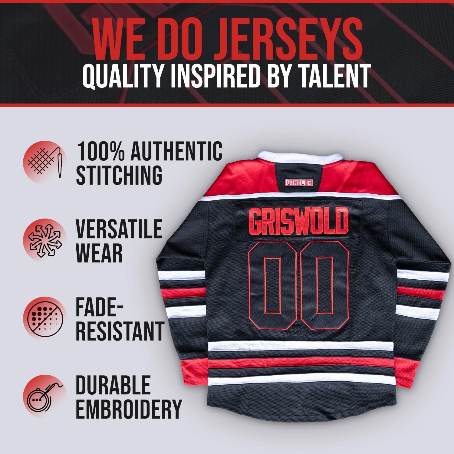 Griswold #00 Movie Hockey Trikots Genähte Buchstaben und Zahlen Schwarz