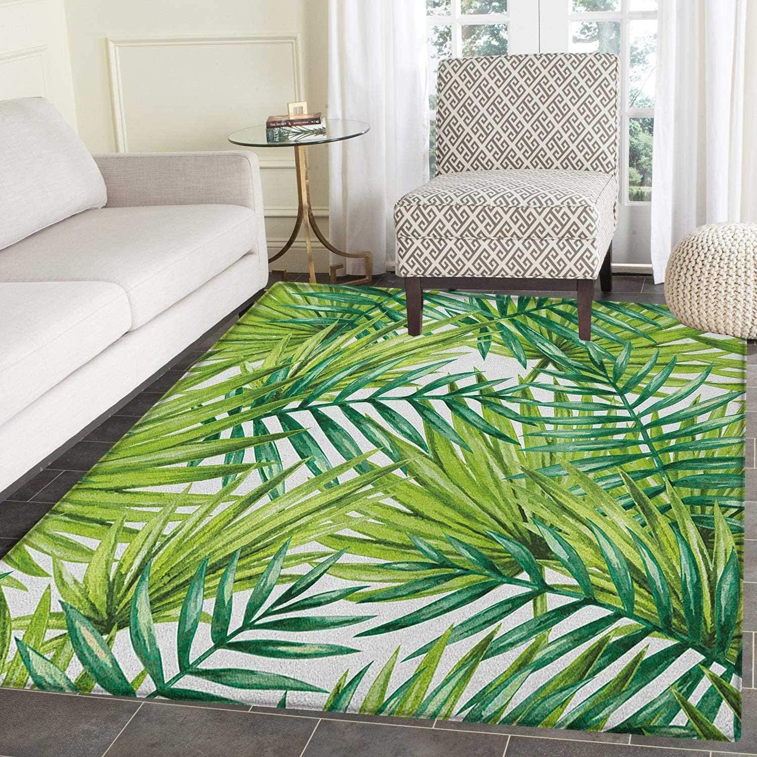 Plant Print Area rug Watercolor Tropical Palm Leaves Colorful