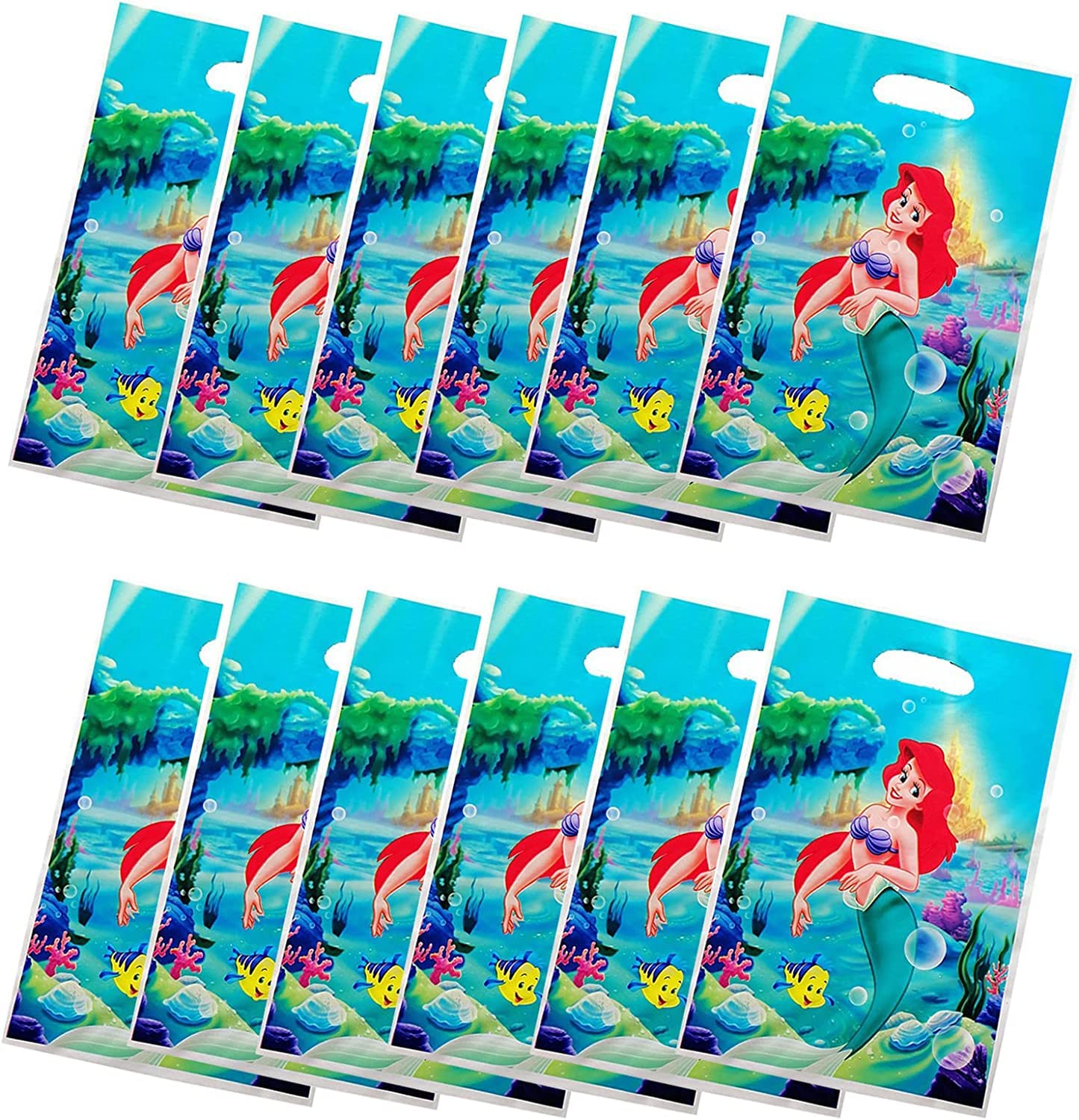 ALLPICK 30PCS Mermaid Plastic Treat Bags Birthday Party Favor Bags Party Gift Goody Bags for Girls Birthday Little Mermaid Themed Party